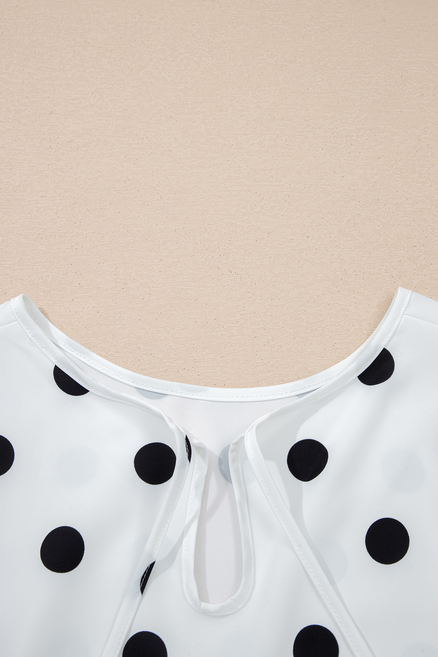 White Polka Dot Print Round Neck Frilled Long Sleeve Blouse