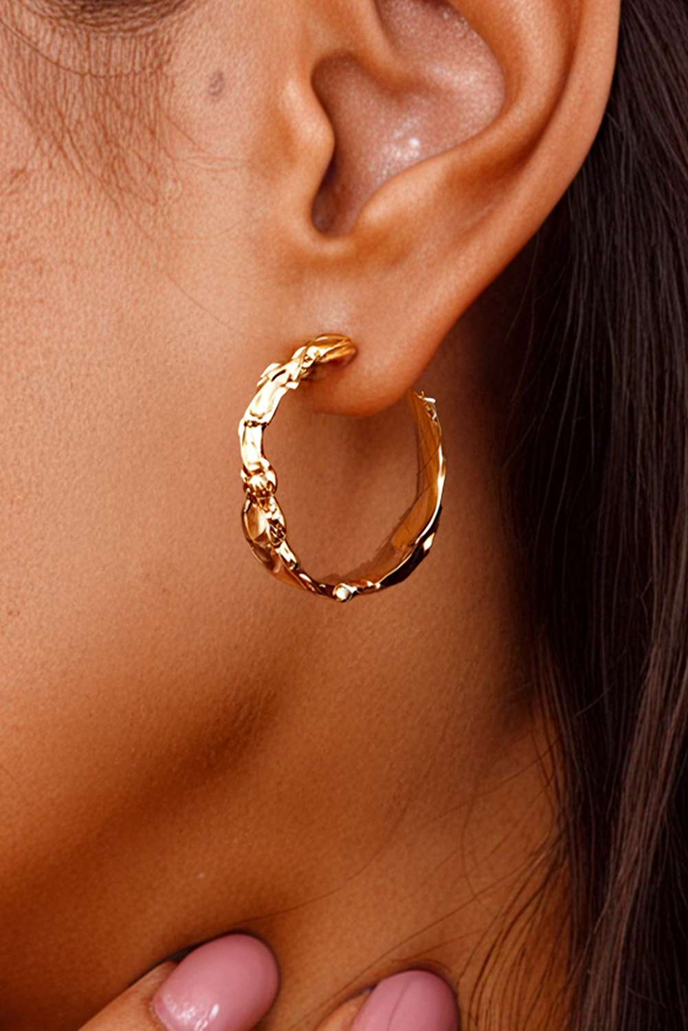 Gold Wrinkled Plated Alloy Hoop Earrings