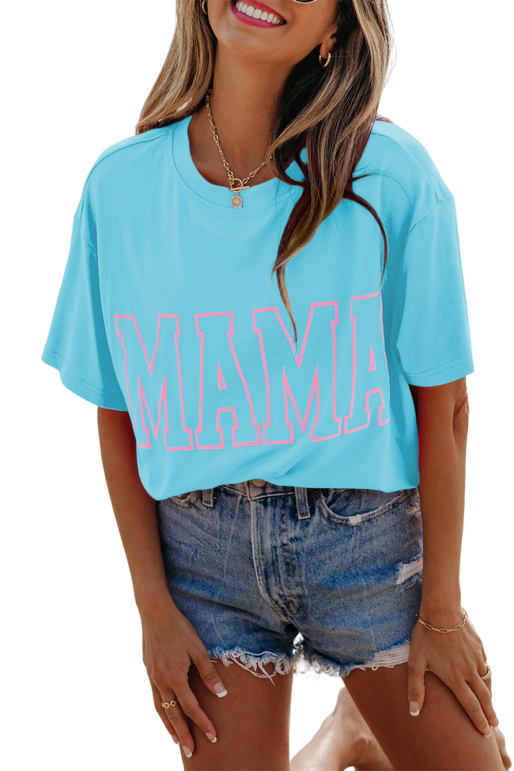 Black MAMA Letter Graphic Neon T Shirt