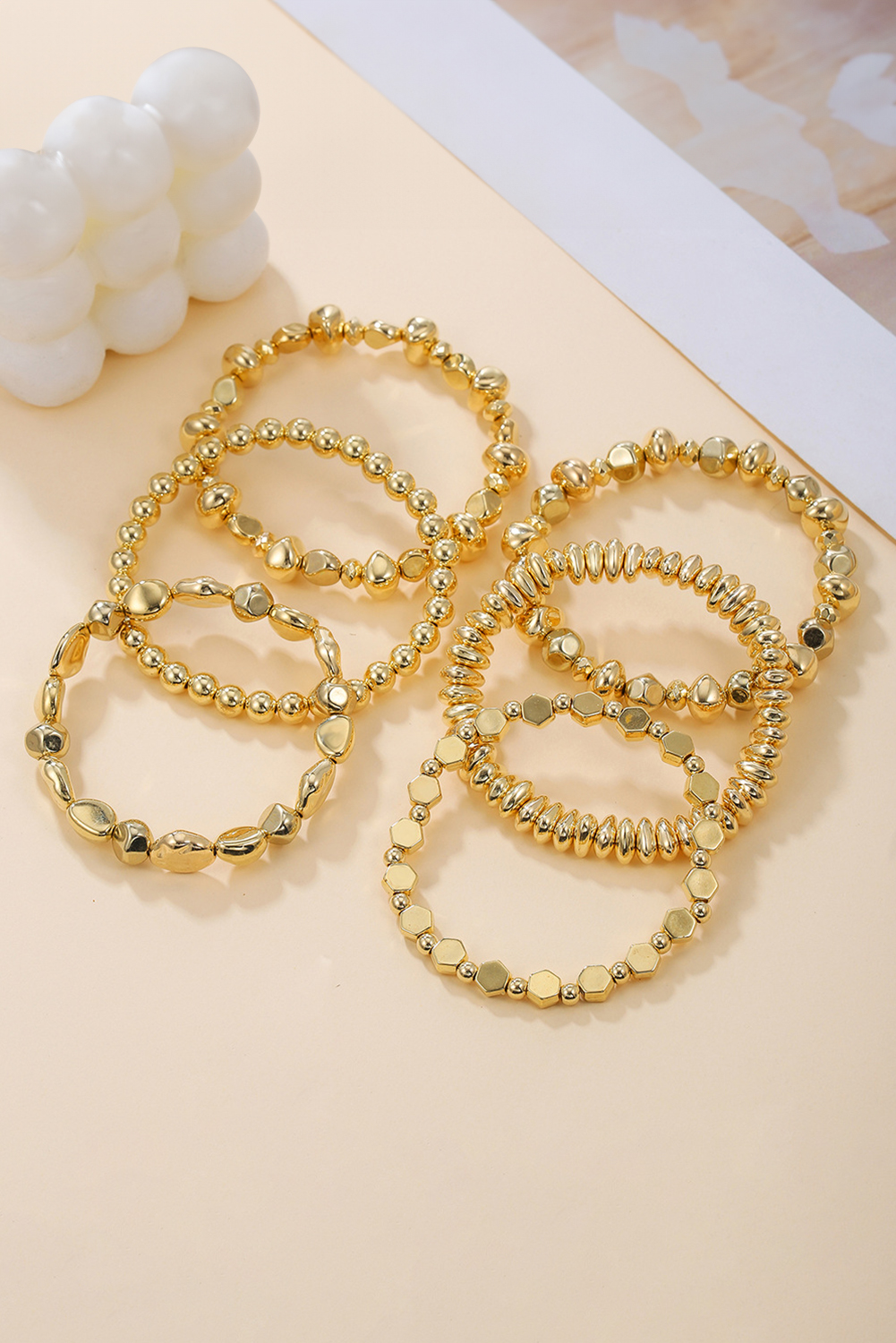 Gold Alloy Plated 6pcs Irregular Beading Bracelet