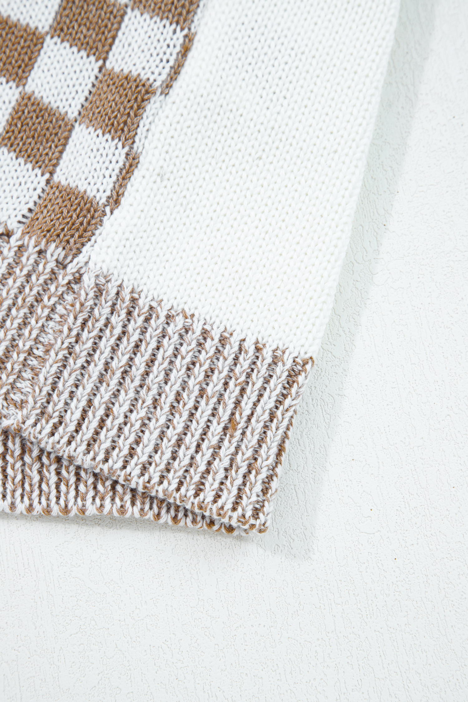 Brown Plus Size Checkered Bubble Sleeve Drop Shoulder Open Cardigan