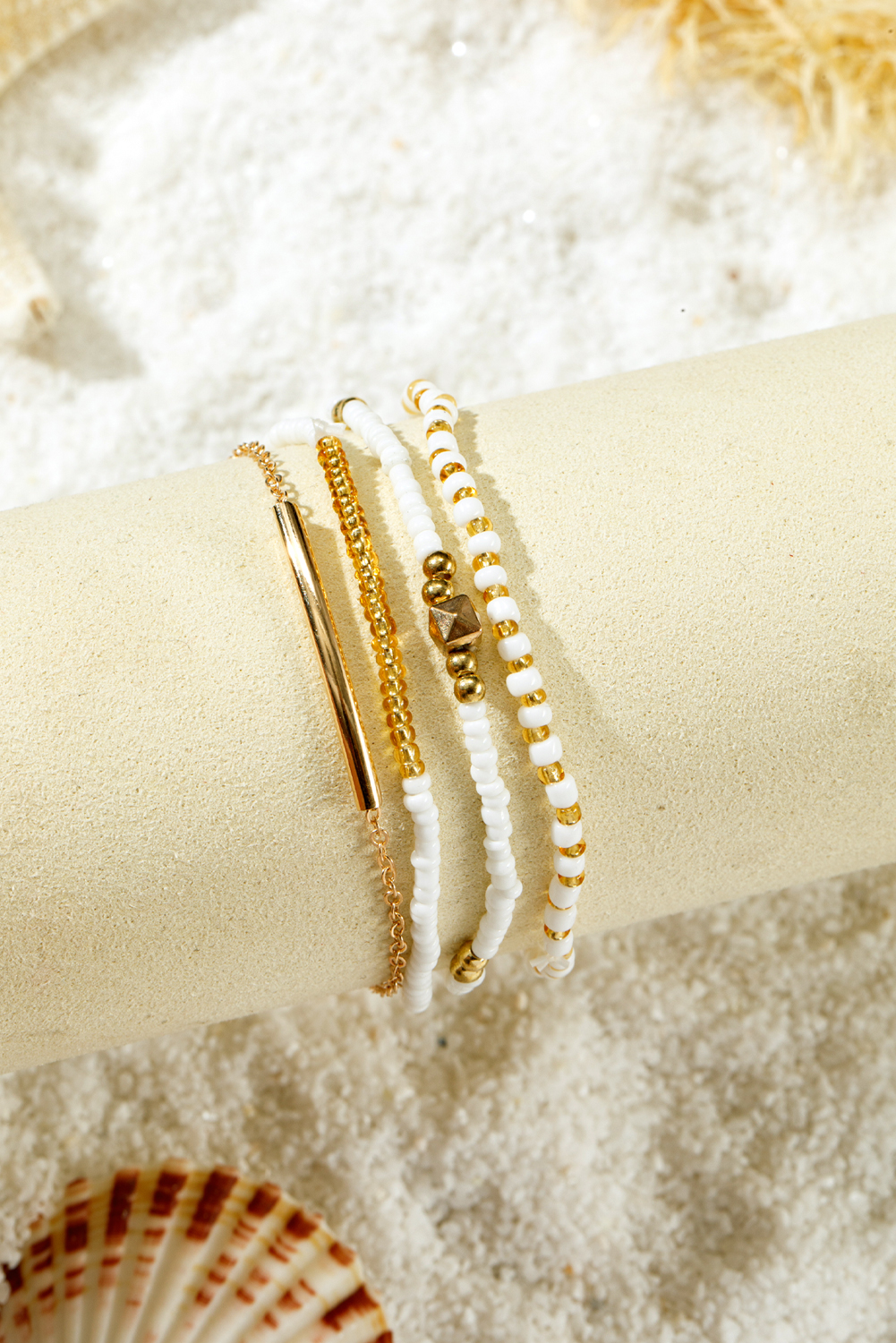 Gold Tiny Beaded Multi Layer Bracelet Set