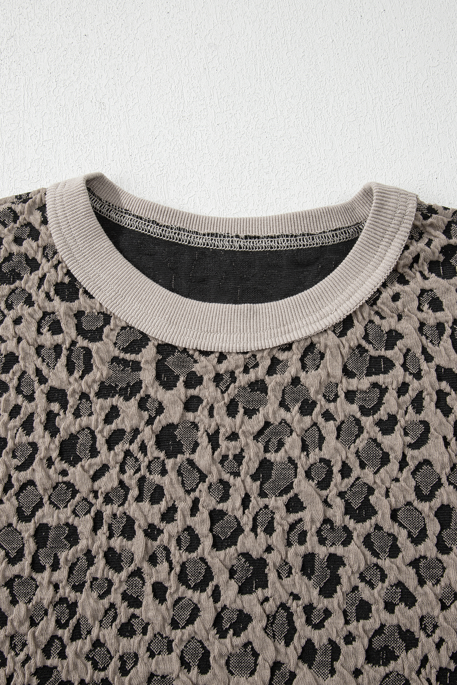 Khaki Jacquard Leopard Half Sleeve Jumper Wide Leg Pant Set