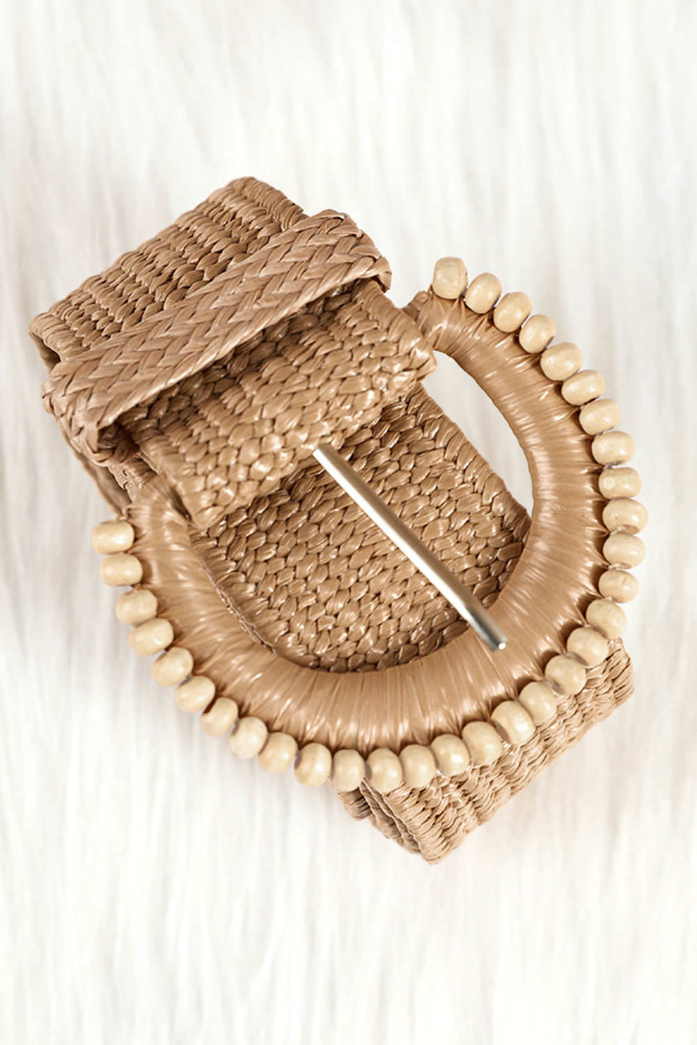 Camel Boho Beaded Straw Woven Belt