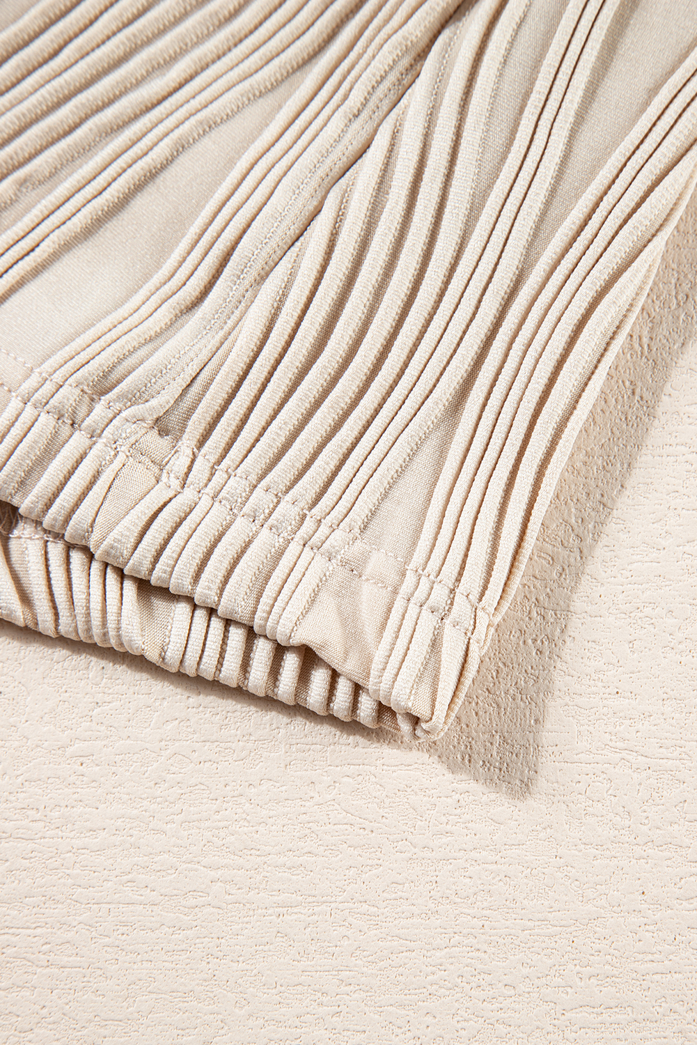 White Wavy Textured Mock Neck Cap Sleeve Top