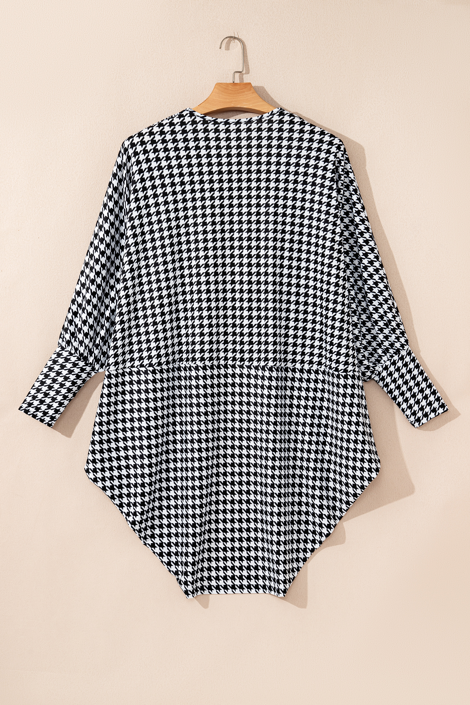 Black Houndstooth Print Open Front Long Dolman Kimonos