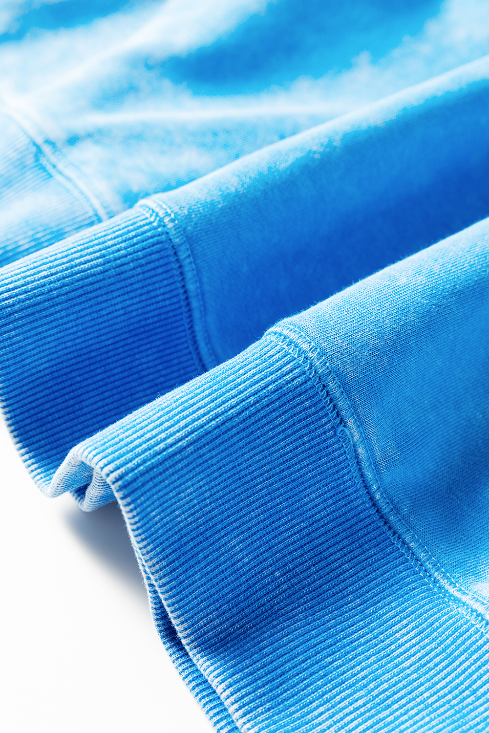 Blue Mineral Wash Raw Seam Double Patched Pocket Pullover Sweatshirt