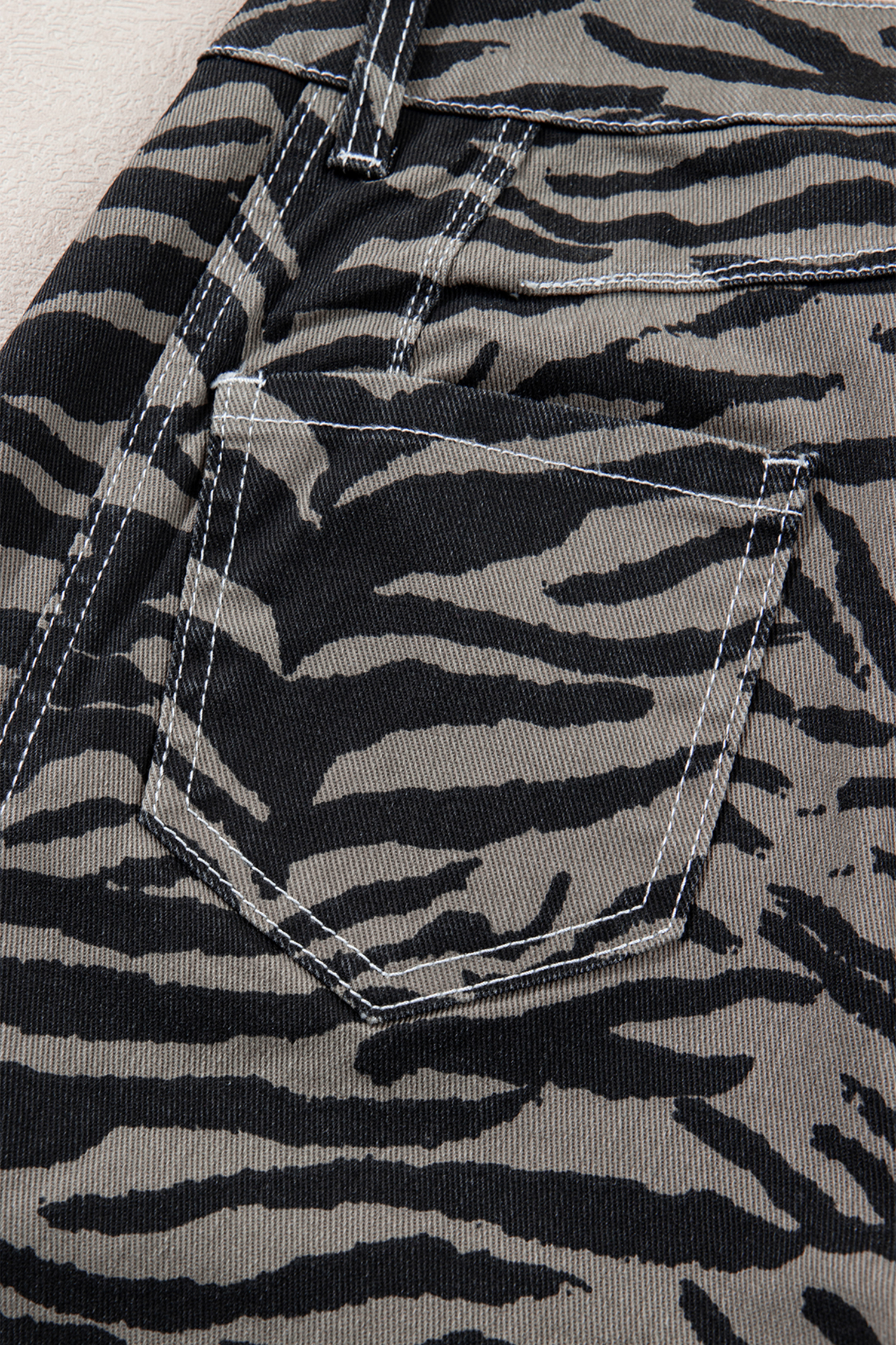 Gray Zebra Stripe Printed Wide Leg Jeans