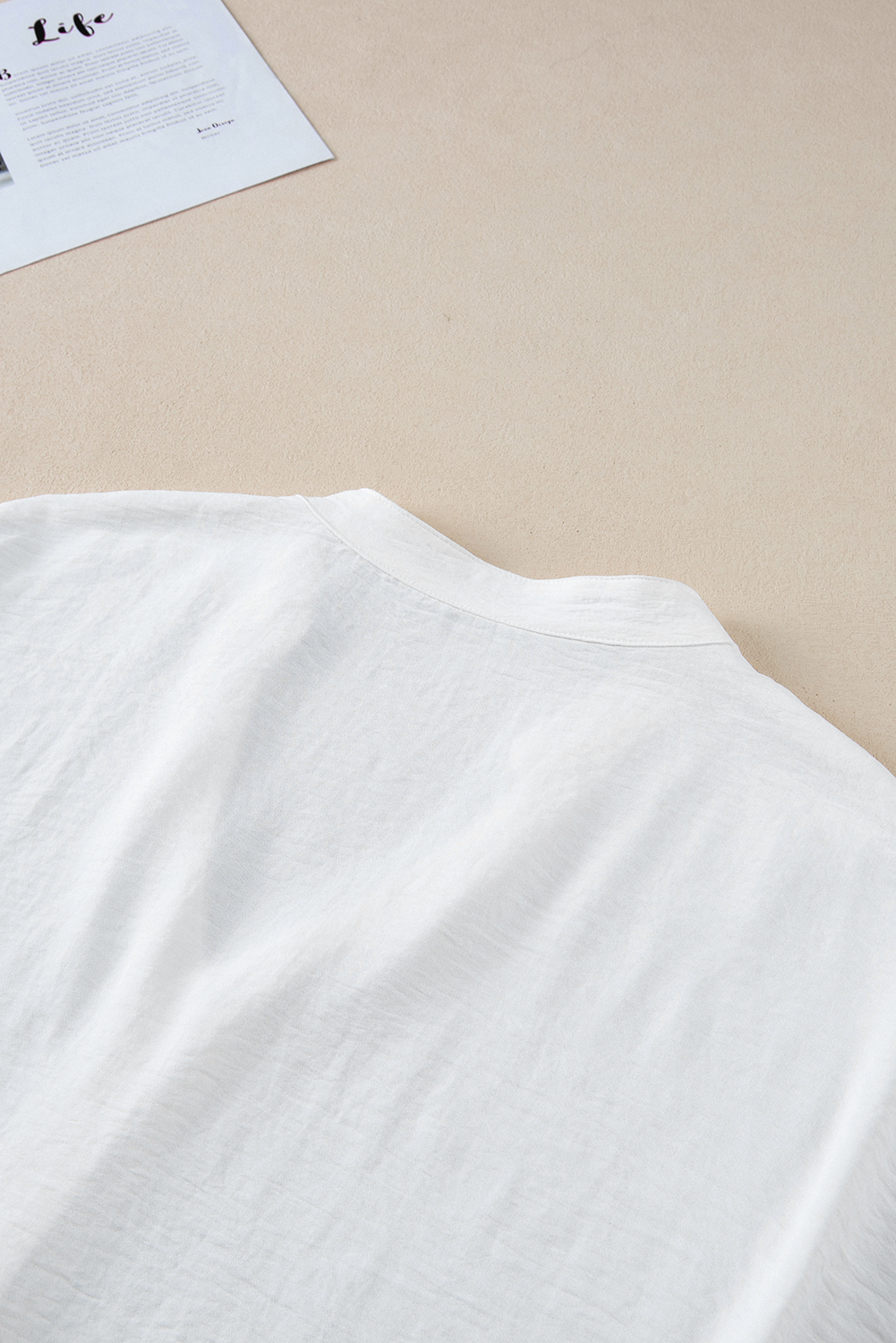 Black Notched Neck Batwing Sleeve Lightweight Blouse