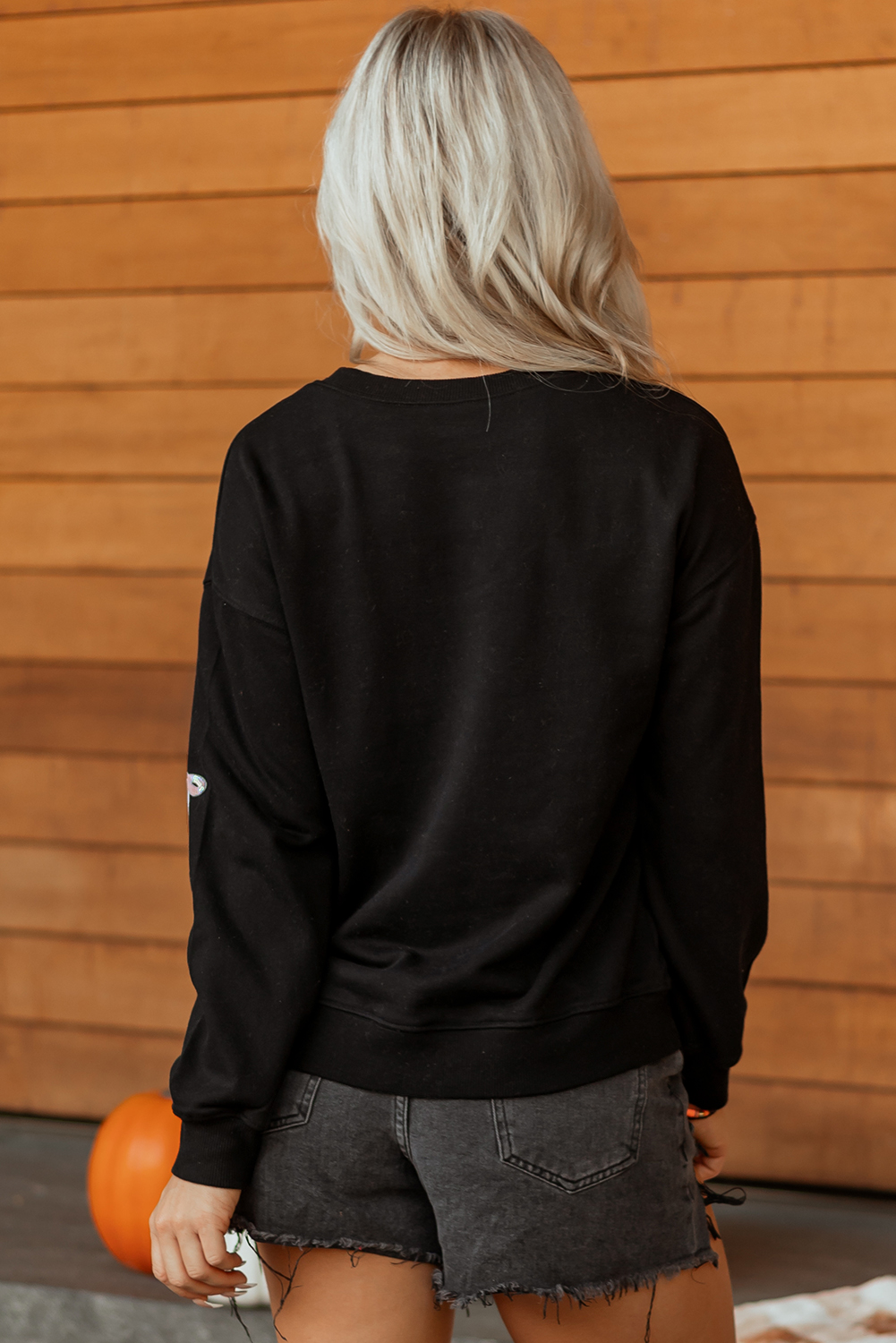 Wisteria Glitter Trim Chenille Ghost Patched Halloween Graphic Tee