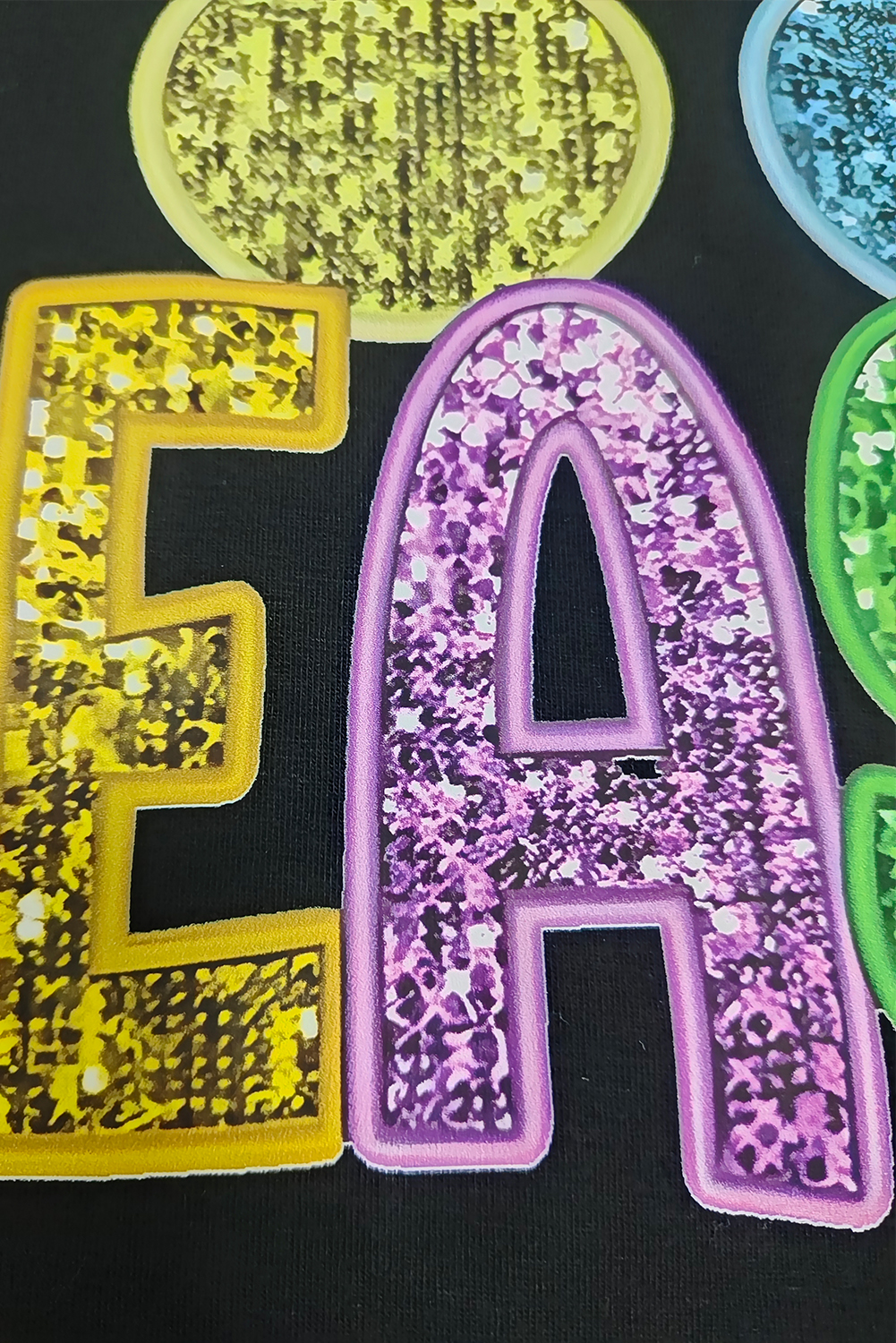 Black Glittering Bunny HAPPY EASTER Graphic T Shirt