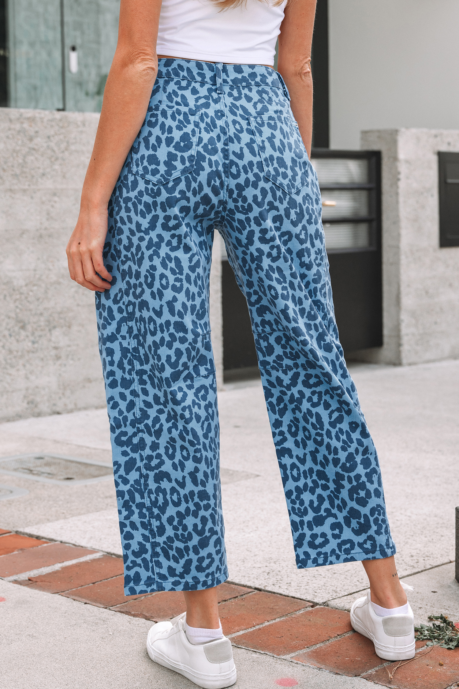 Khaki Leopard Print Straight Loose Jeans