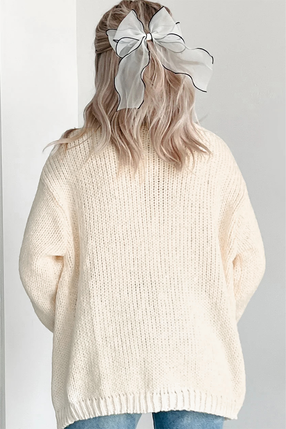 Light Pink Christmas Tree Print Open Front Drop Shoulder Midi Cardigan