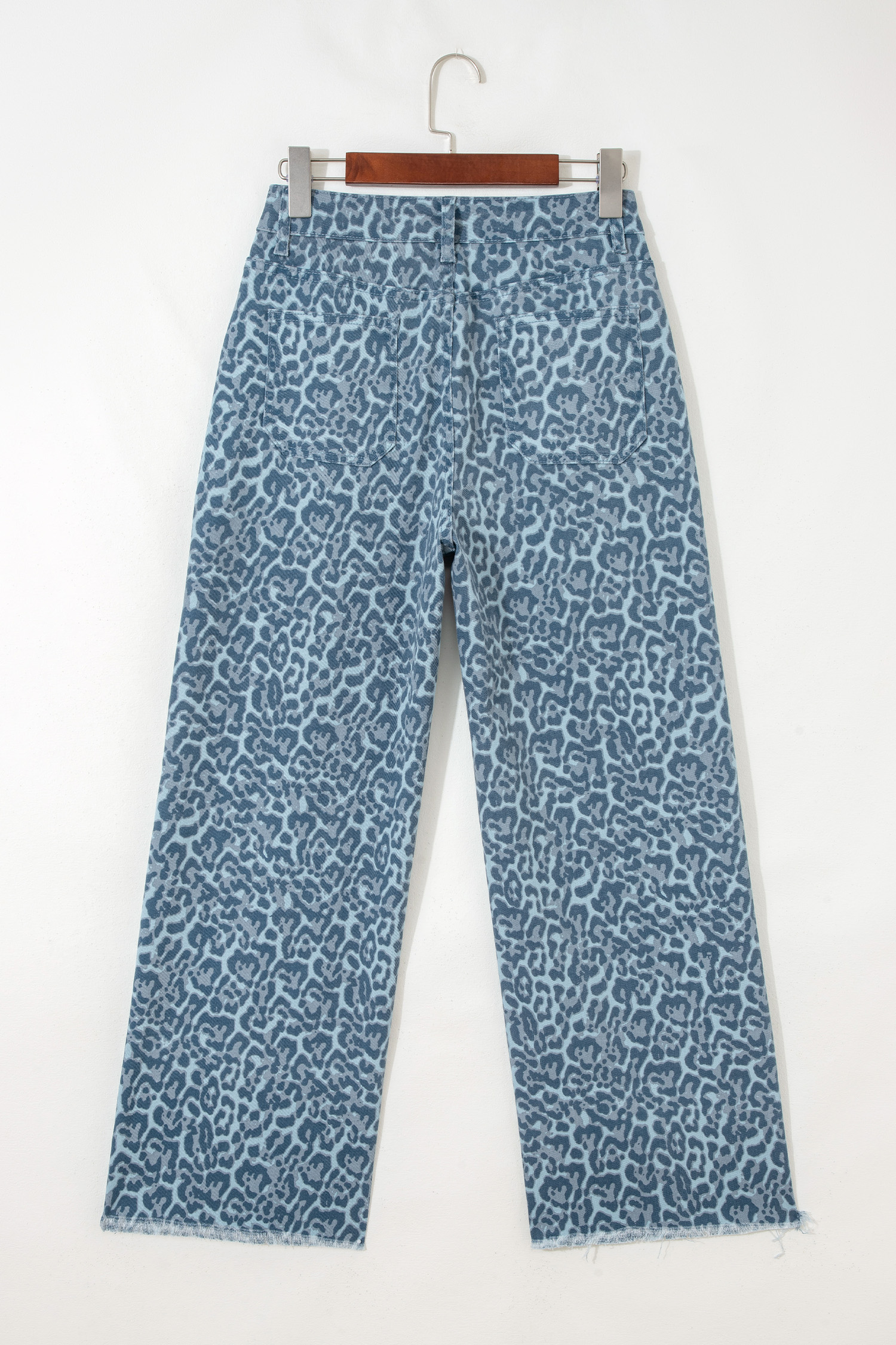 Rose Leopard Frayed Edge Wide Leg High Waist Jeans