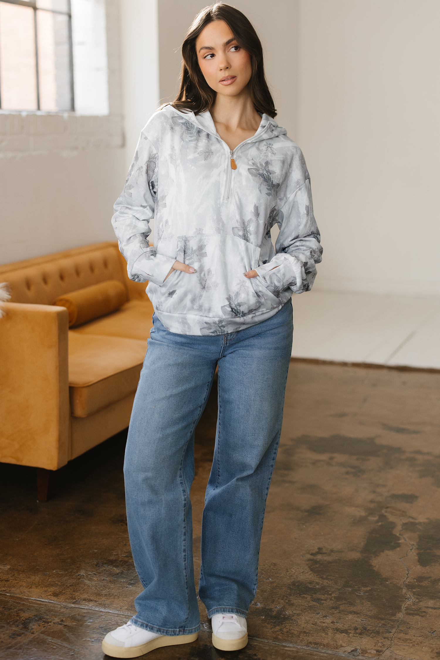 Beige Camo Print Baggy Drawstring Jogger Sweatpants