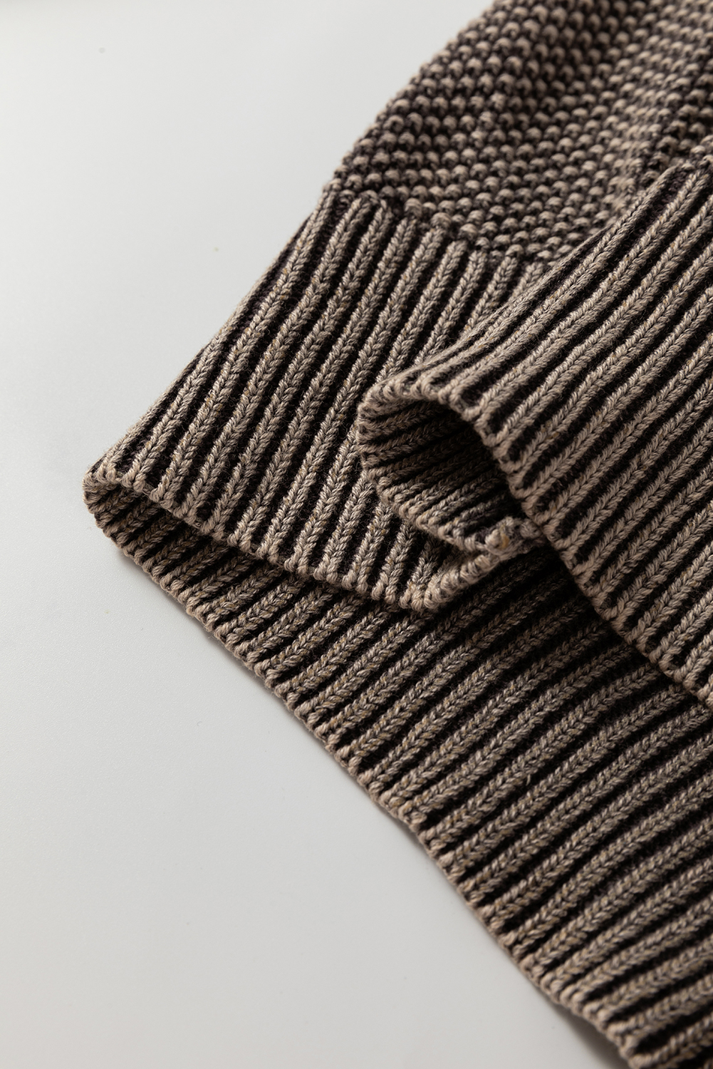 Dark Brown Contrast Cable Knit Sleeve Casual Sweater