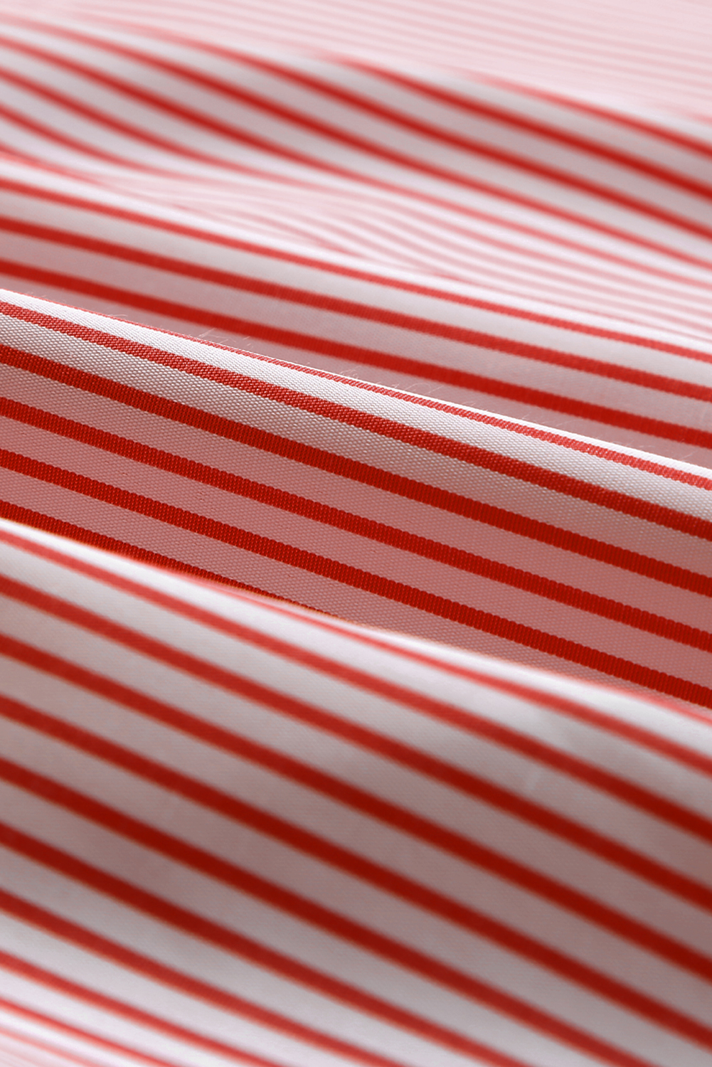 Red Stripe Smocked Cuffed Striped Boyfriend Shirt with Pocket