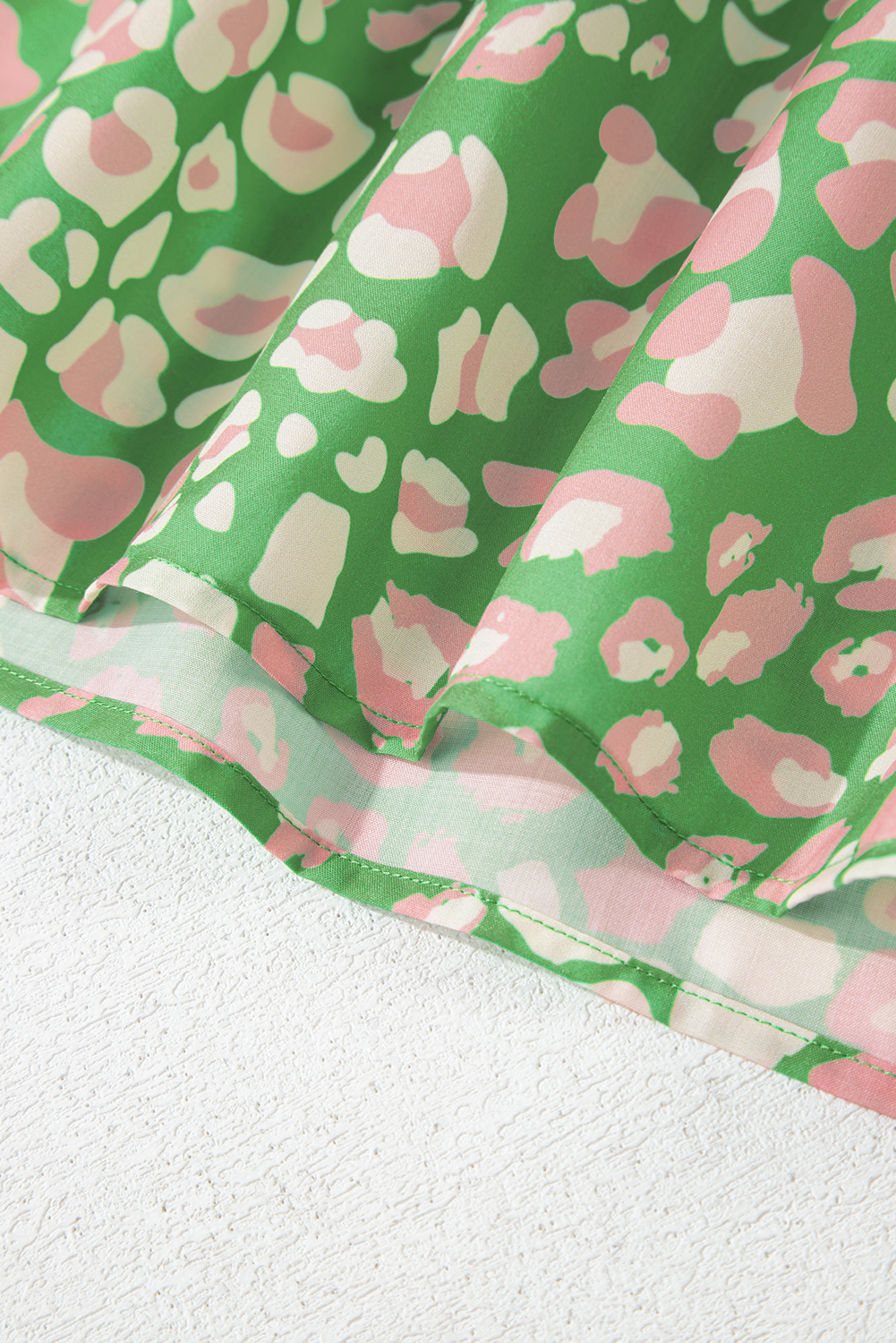 Green Abstract Leopard Tied Front Flutter Sleeve Blouse