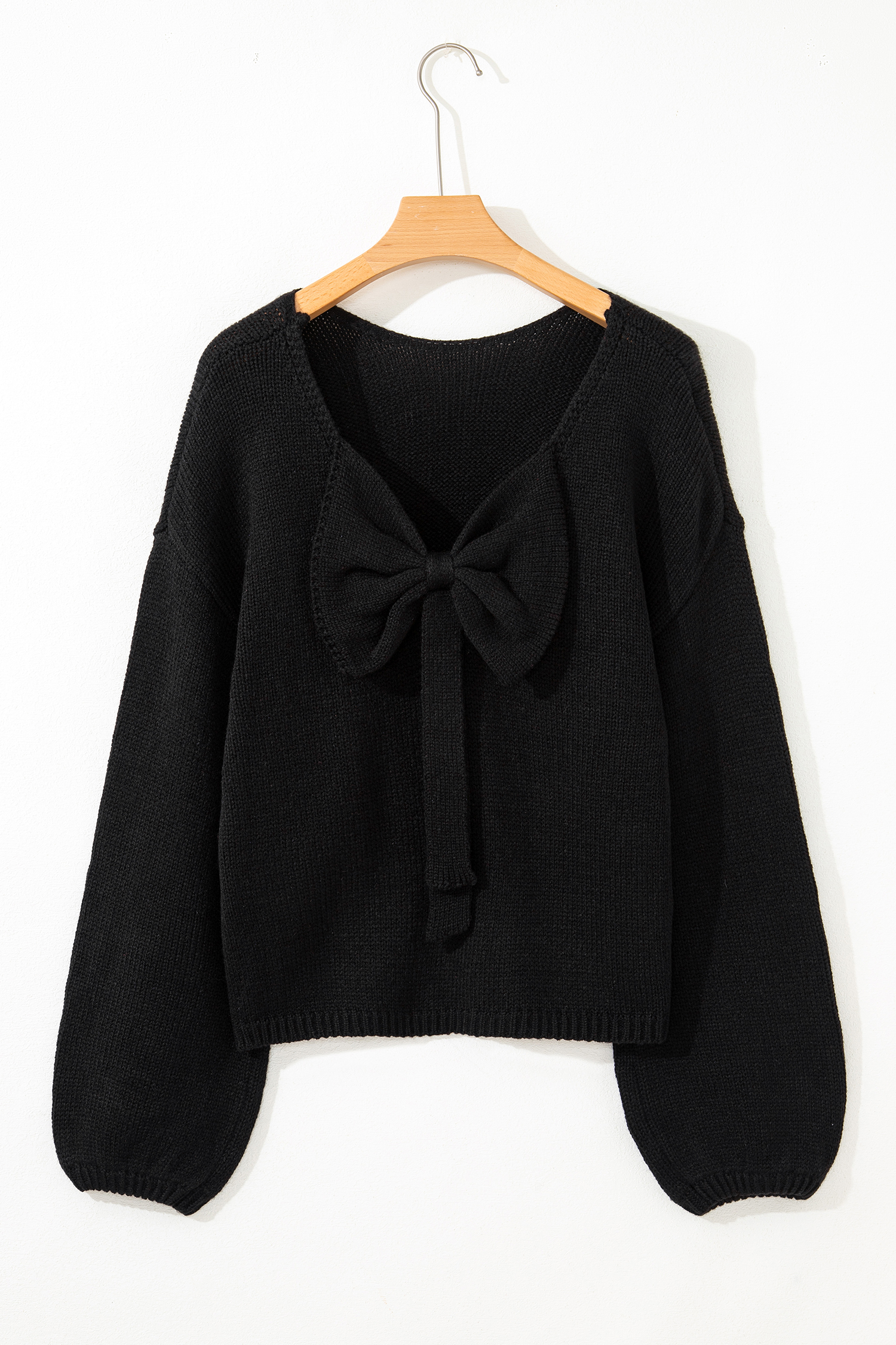 Bonbon Festive Bow Backless Bubble Sleeve Sweater