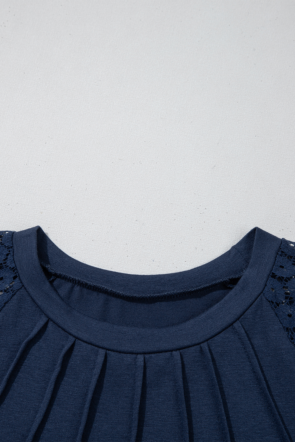 Navy Blue Contrast Lace Raglan Sleeve Pleated Detail Shift Dress