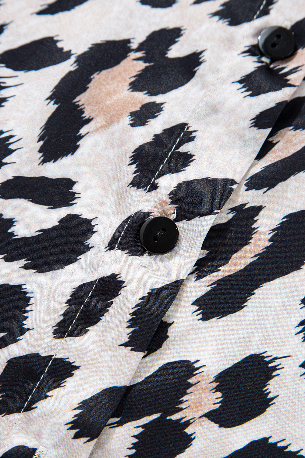 Beige Leopard Print Buttoned 3/4 Sleeve Loose Fit Shirt