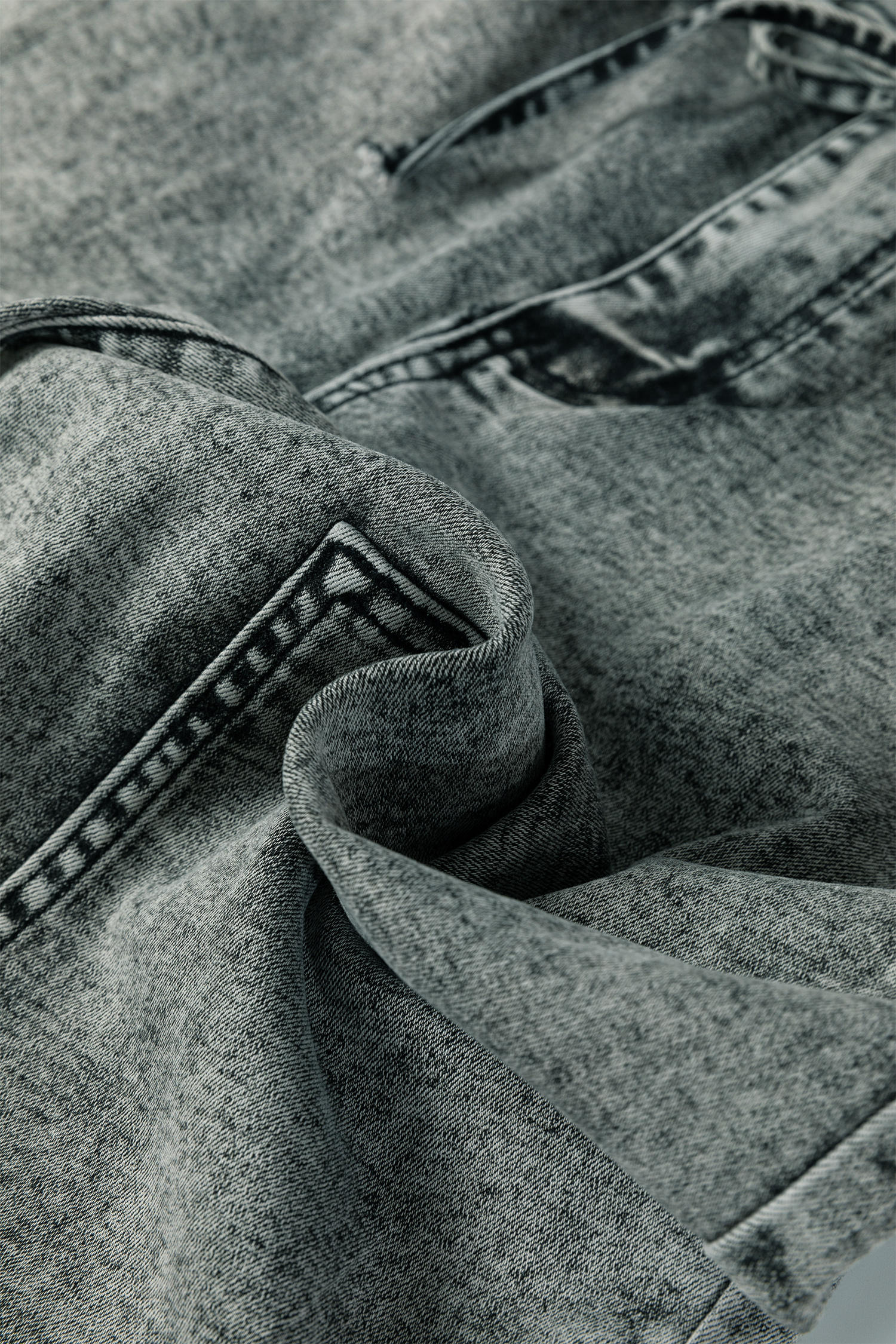 Smoke Gray Acid Wash Barrel Fit Denim Pants with Waist String