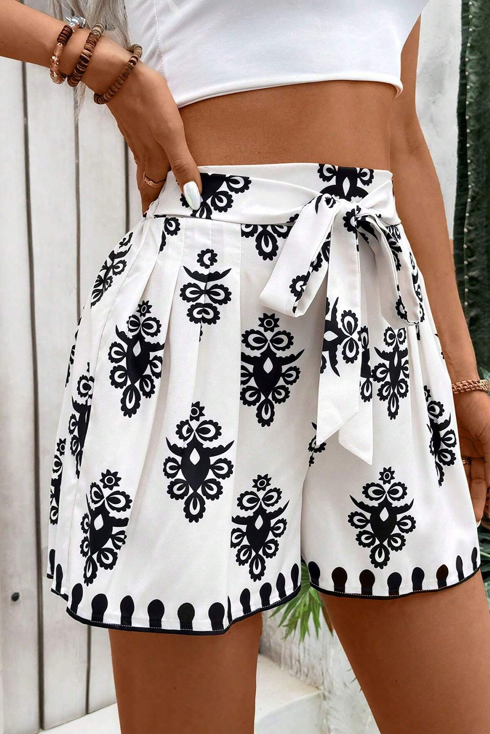 Beige Geometric Printed Sleeveless Hollowed Bowknot Back Mini Dress