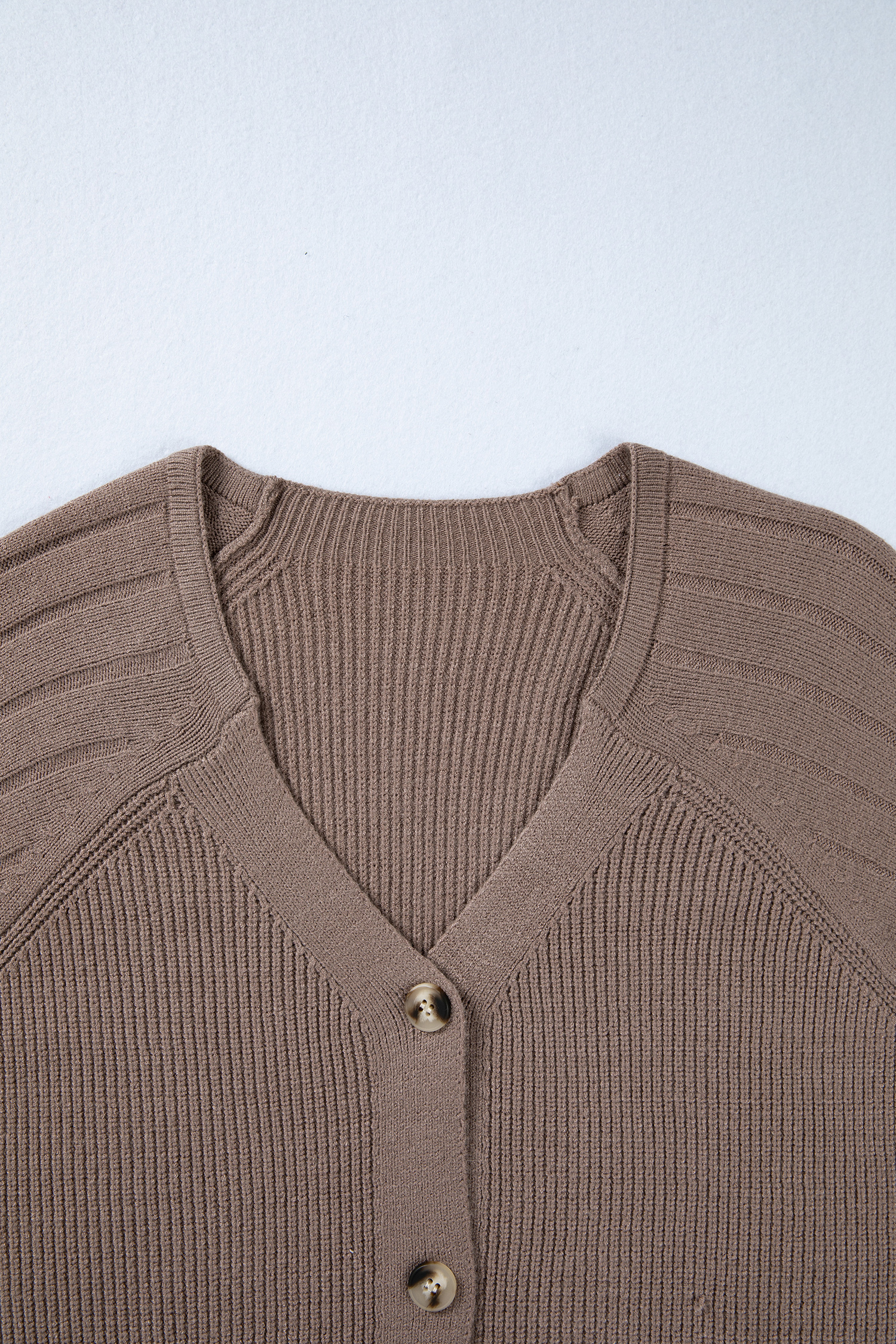 Light Pink Mixed Texture Knit Button V Neck Sweater Cardigan