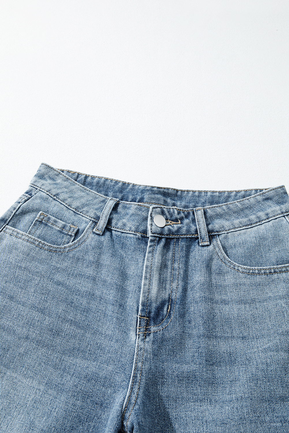 Dusk Blue Embroidered Cropped Wide Leg High Waist Jeans