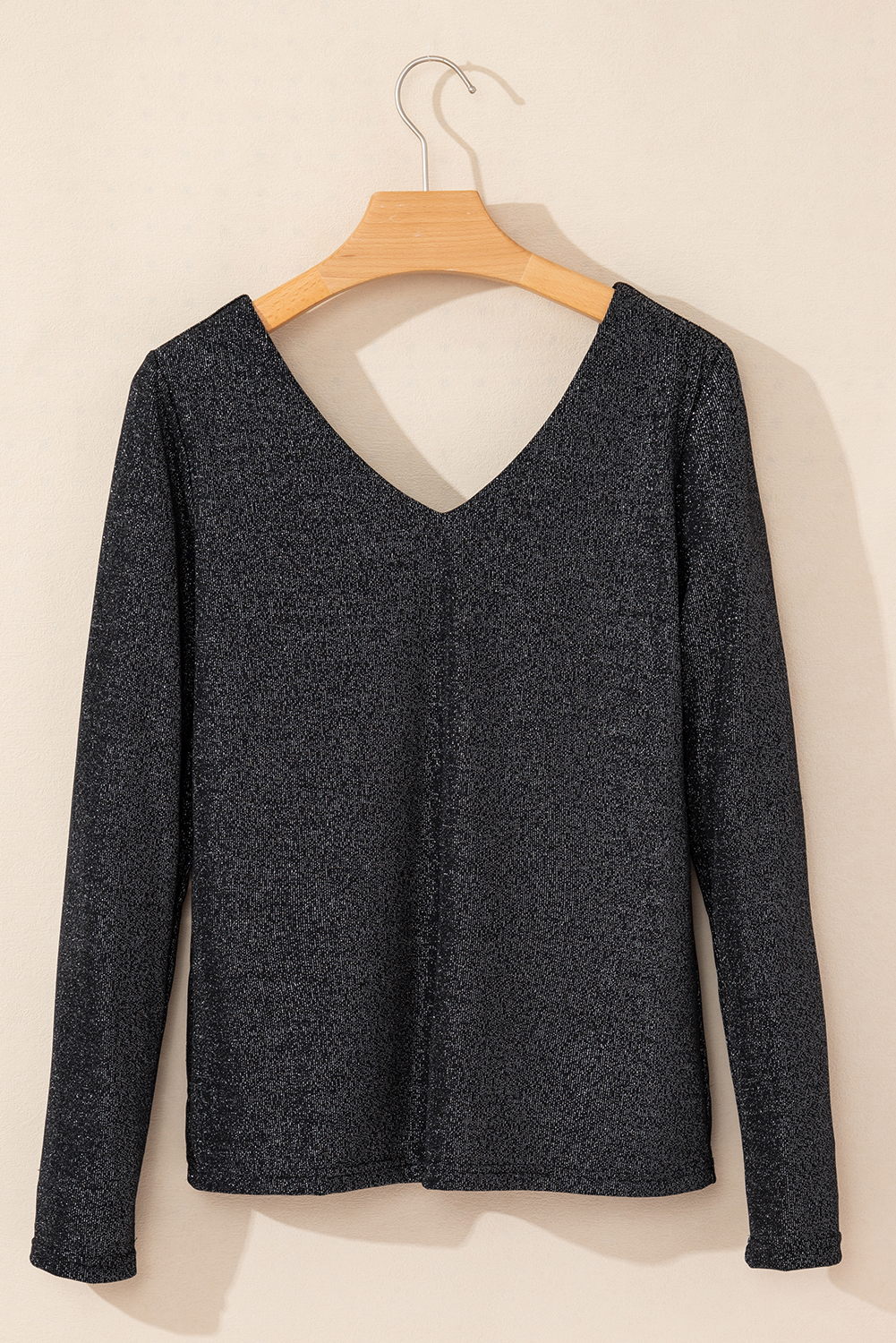 Red Metallic Bowknot Open Back V Neck Top