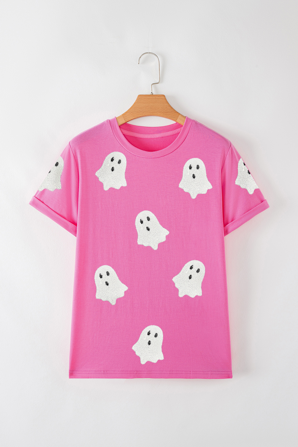 Wisteria Glitter Trim Chenille Ghost Patched Halloween Graphic Tee