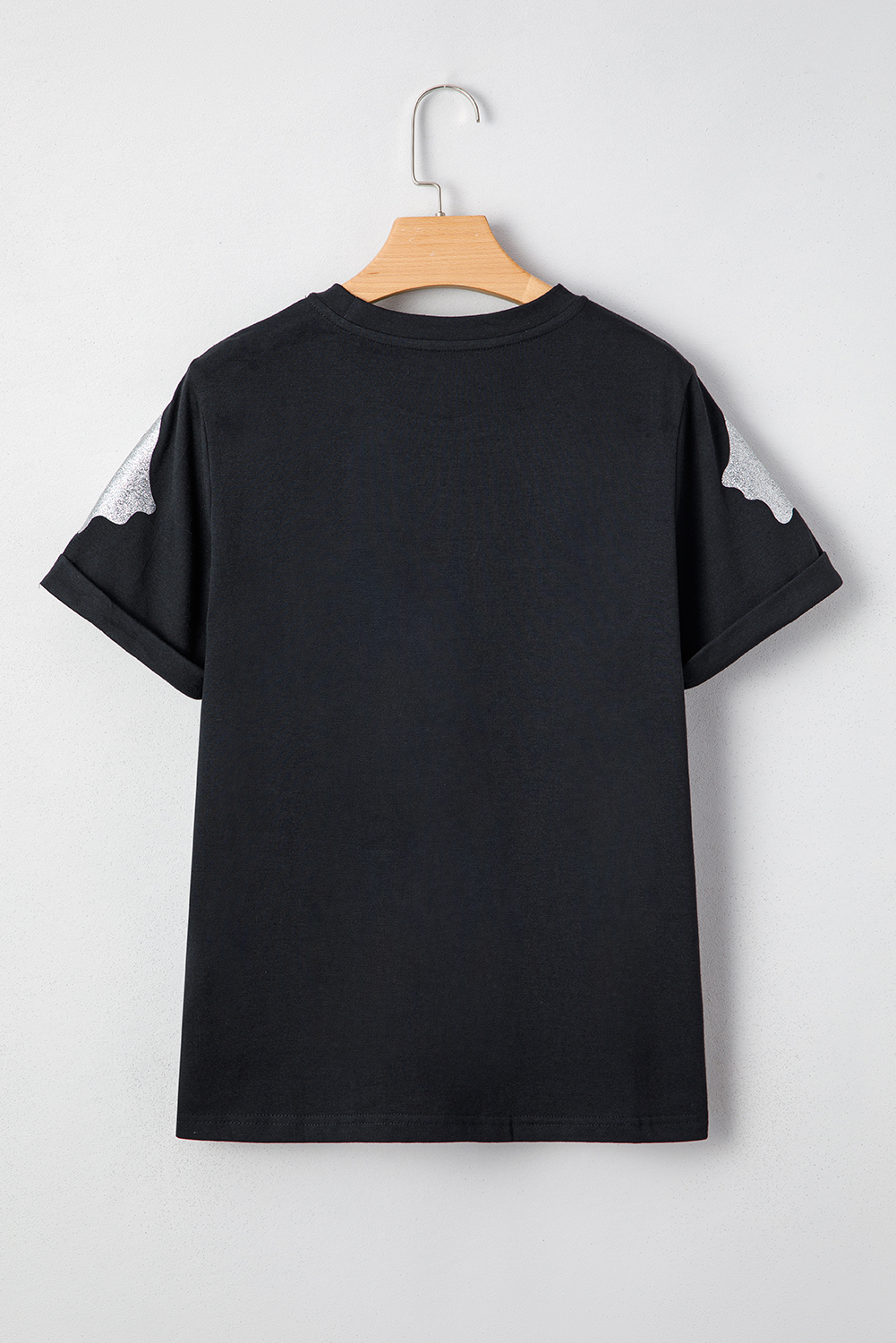 Wisteria Glitter Trim Chenille Ghost Patched Halloween Graphic Tee