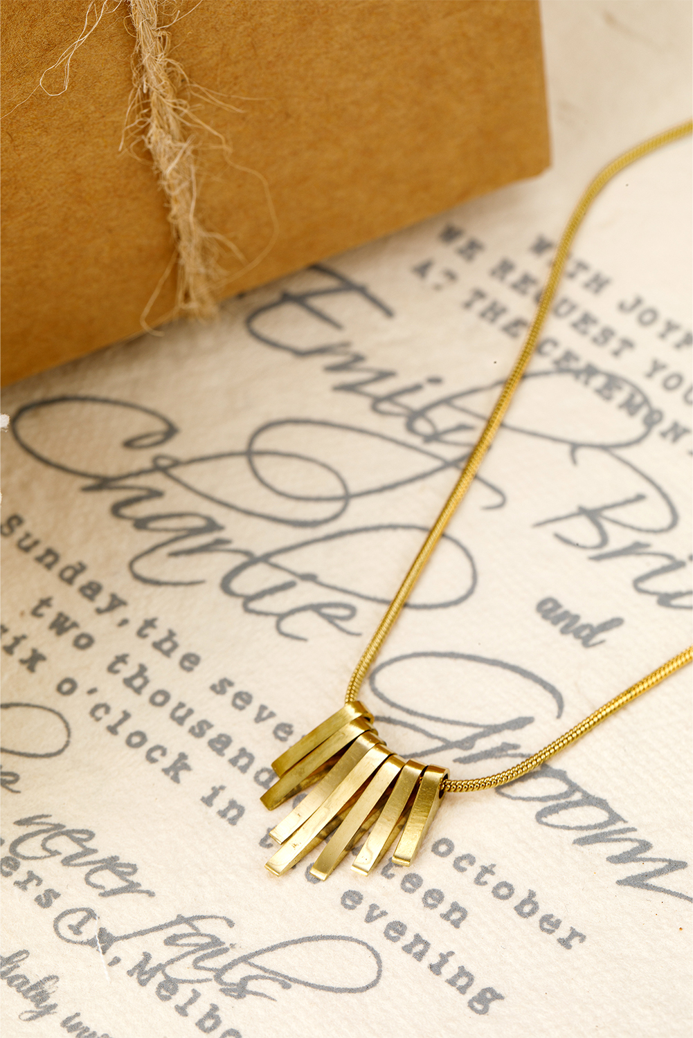 Gold Asymmetric Bar Pendant Plated Alloy Necklace