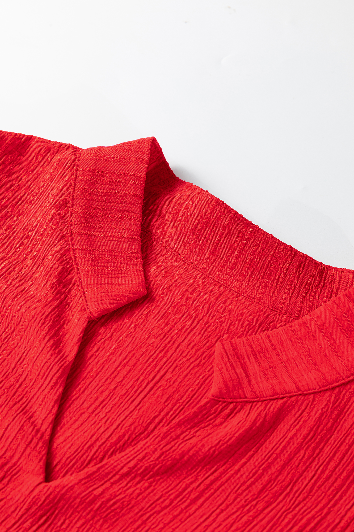 Fiery Red Textured V Neck Leopard Contrasted Trim Long Sleeve Shift Mini Dress