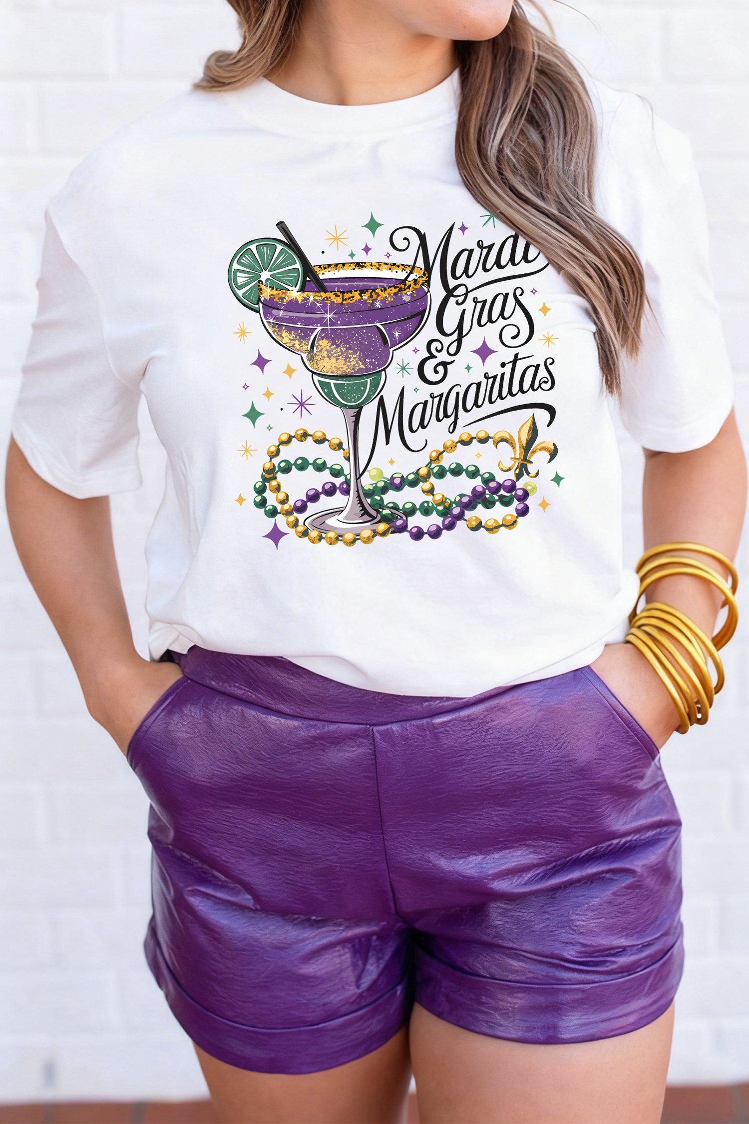 White Mardi Gras Margaritas Cheerful Graphic Tee