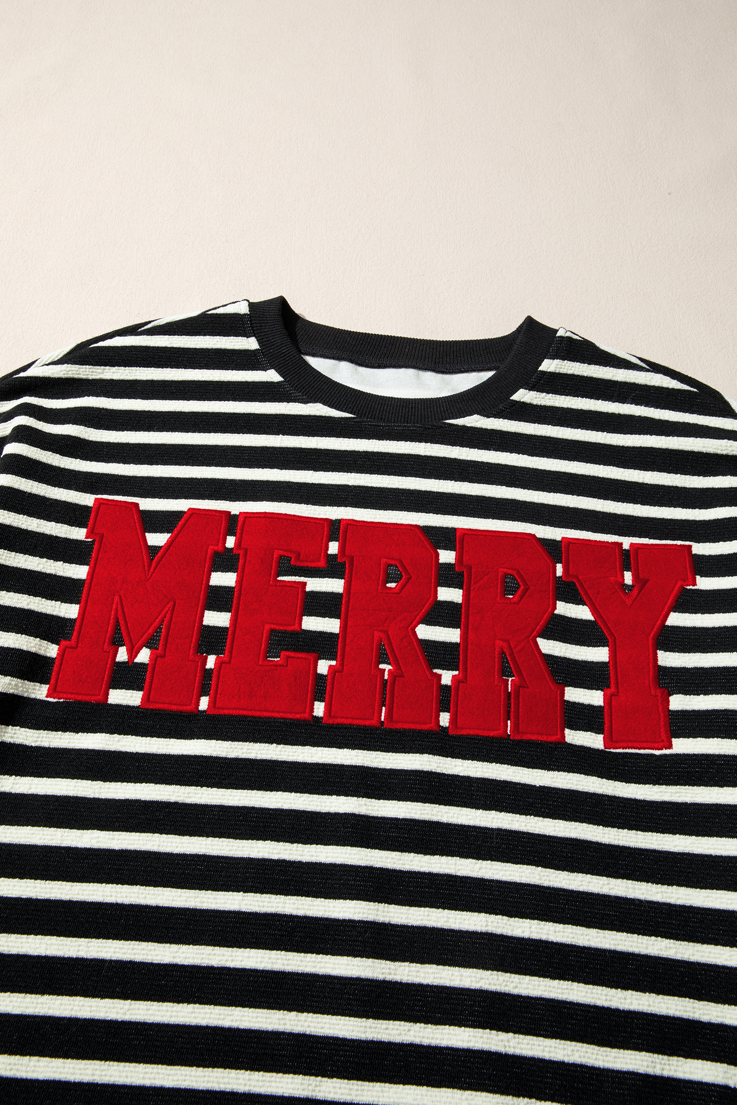 White Stripe Contrast MERRY Letter Christmas Print Drop Shoulder Sweatshirt