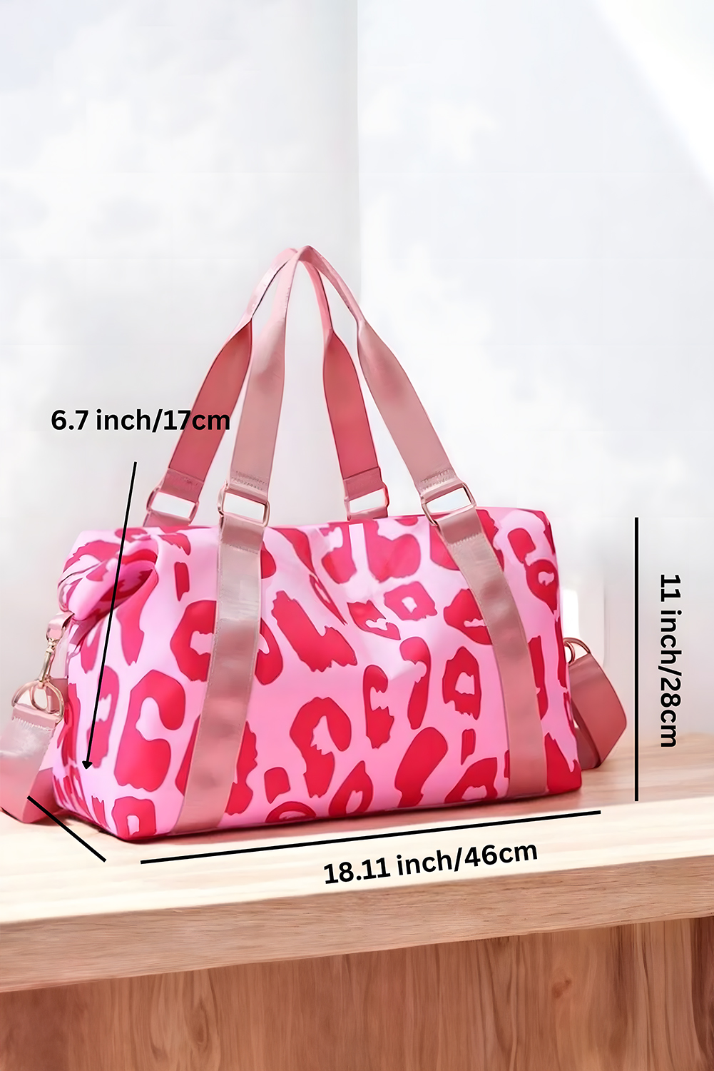 Bright Pink Leopard Print Large Travel Bag