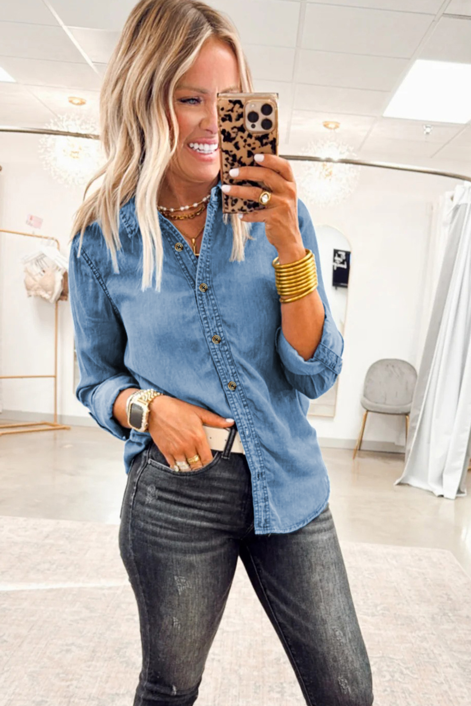 Myosotis Buttoned Down Slim Denim Shirt