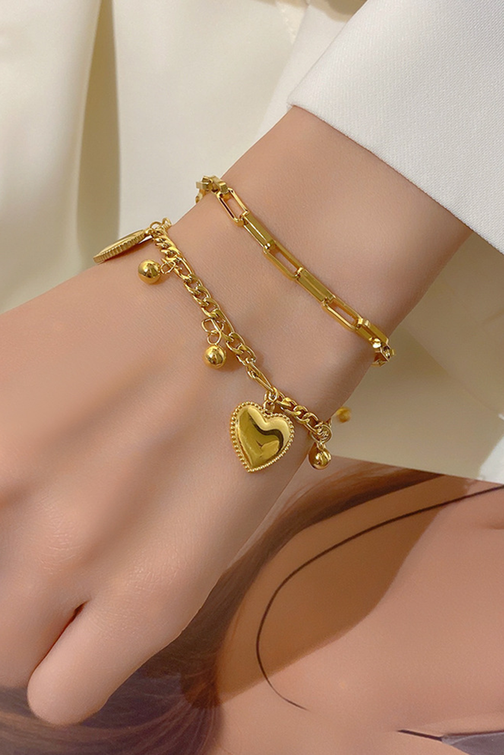 Gold Plated Double Layered Heart Shaped Bracelet