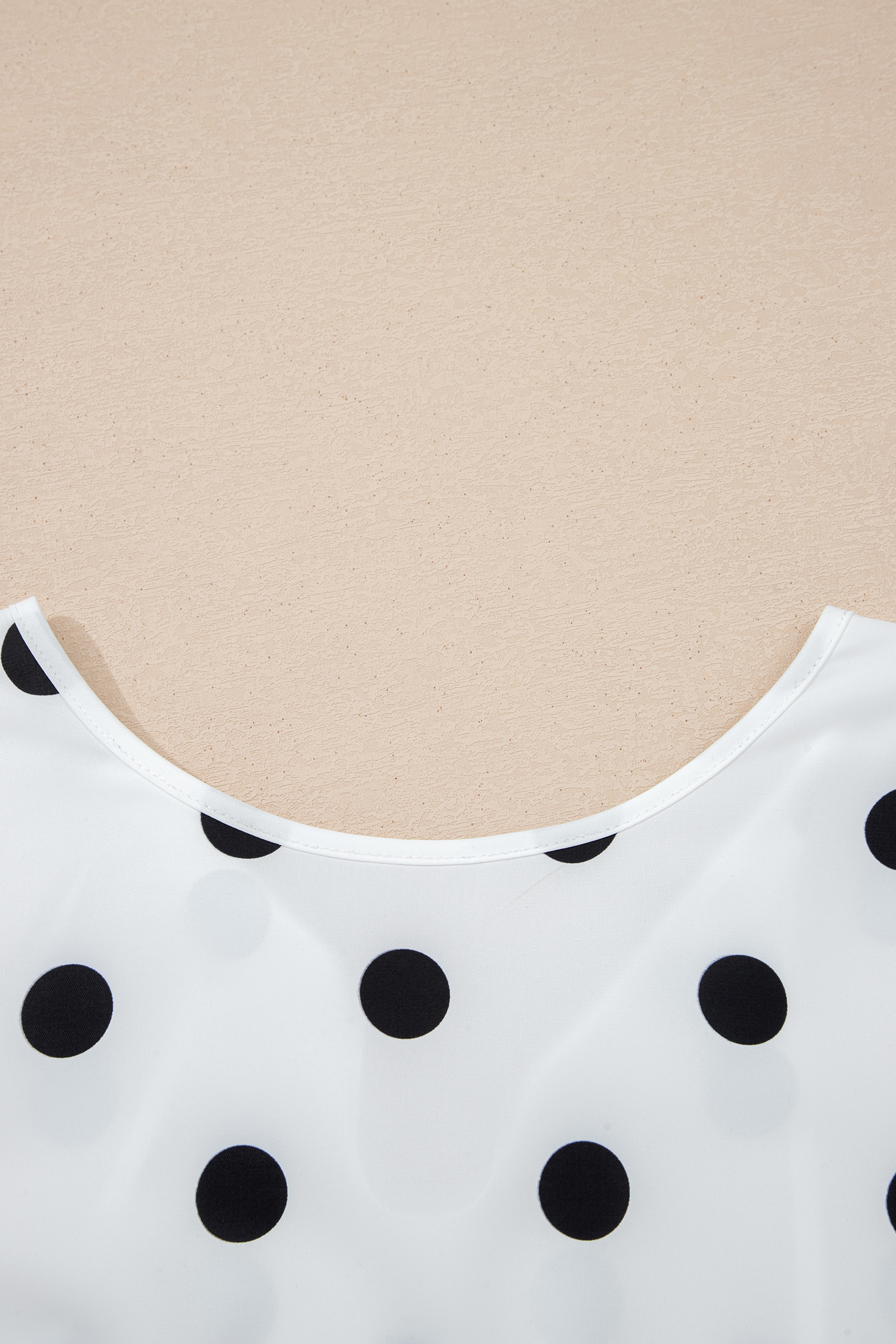 White Polka Dot Print Round Neck Frilled Long Sleeve Blouse