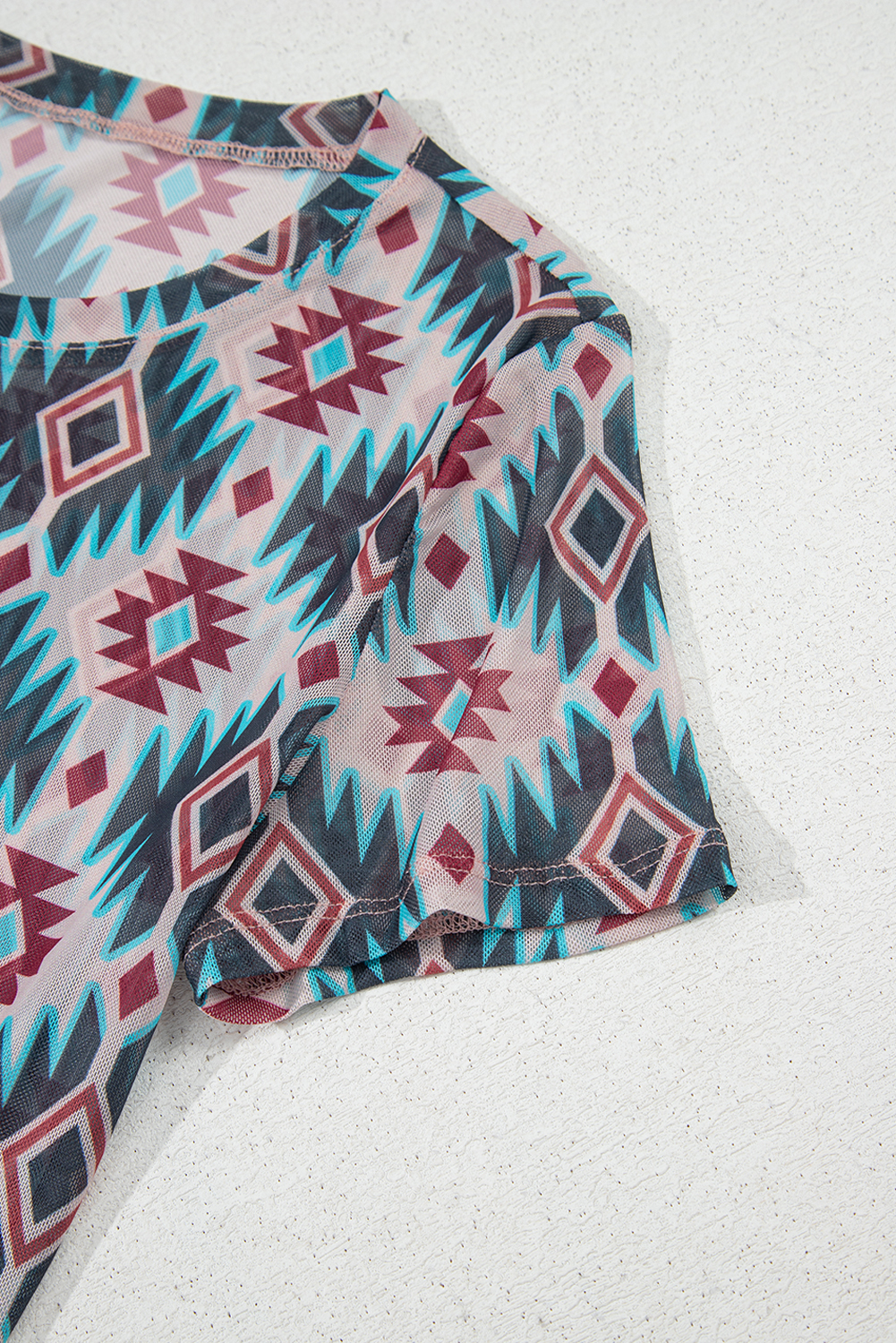 Blue Western Aztec Print Mesh Slim T Shirt