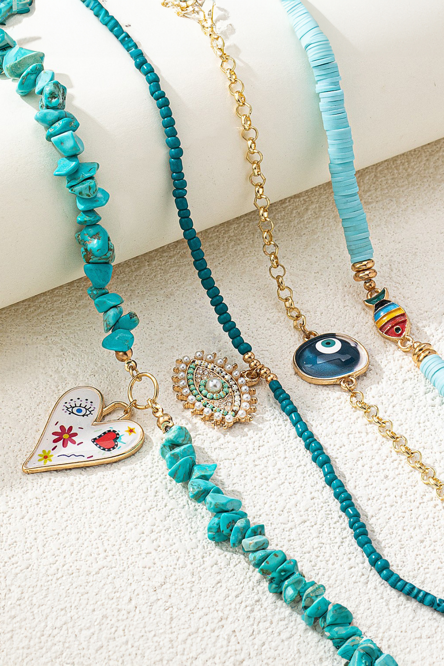 Turquoise 4 Pieces Stackable Boho Necklace Set