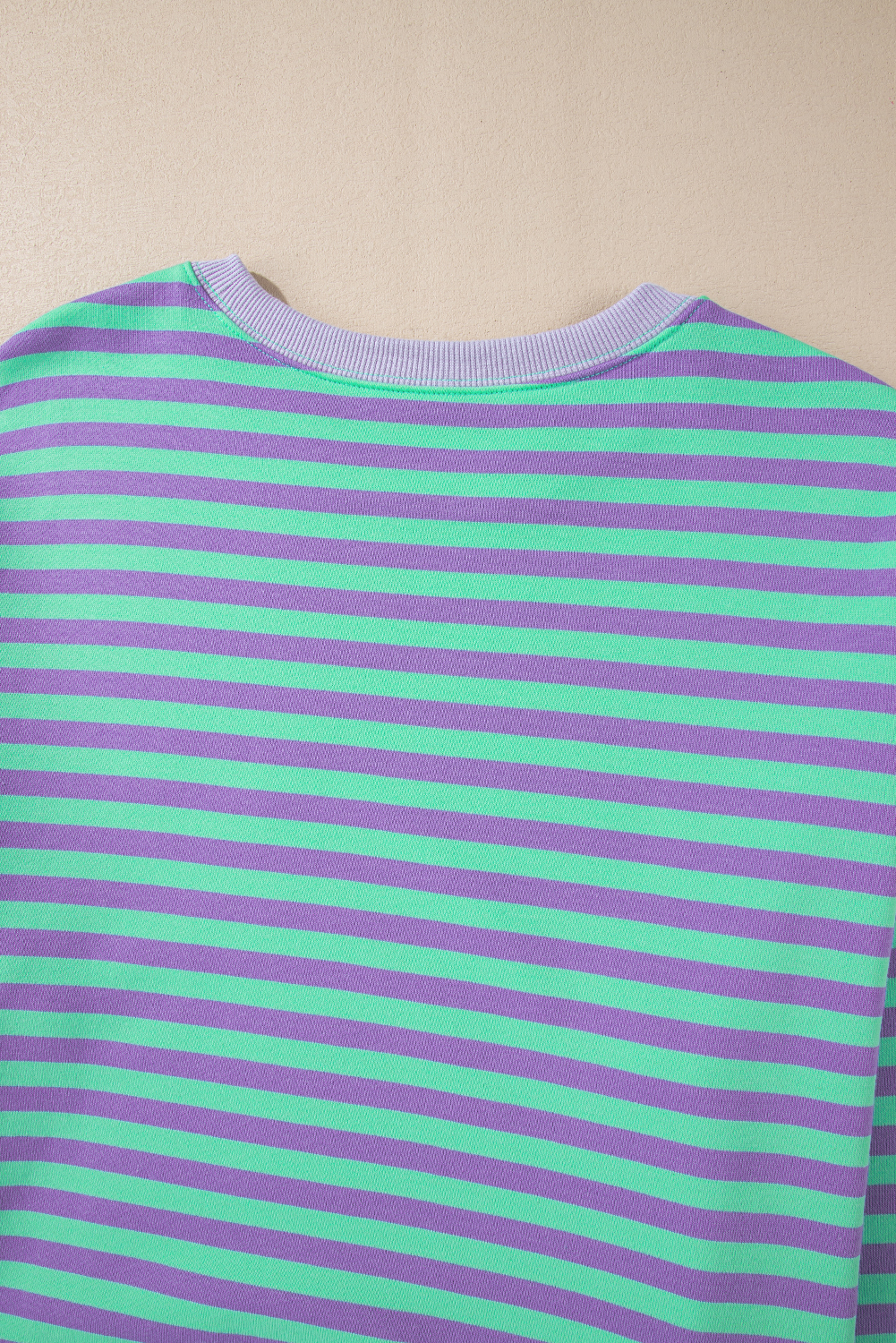 Red Stripe Contrast Ribbed Trim Crossed Stitch Drop Shoulder Sweatshirt