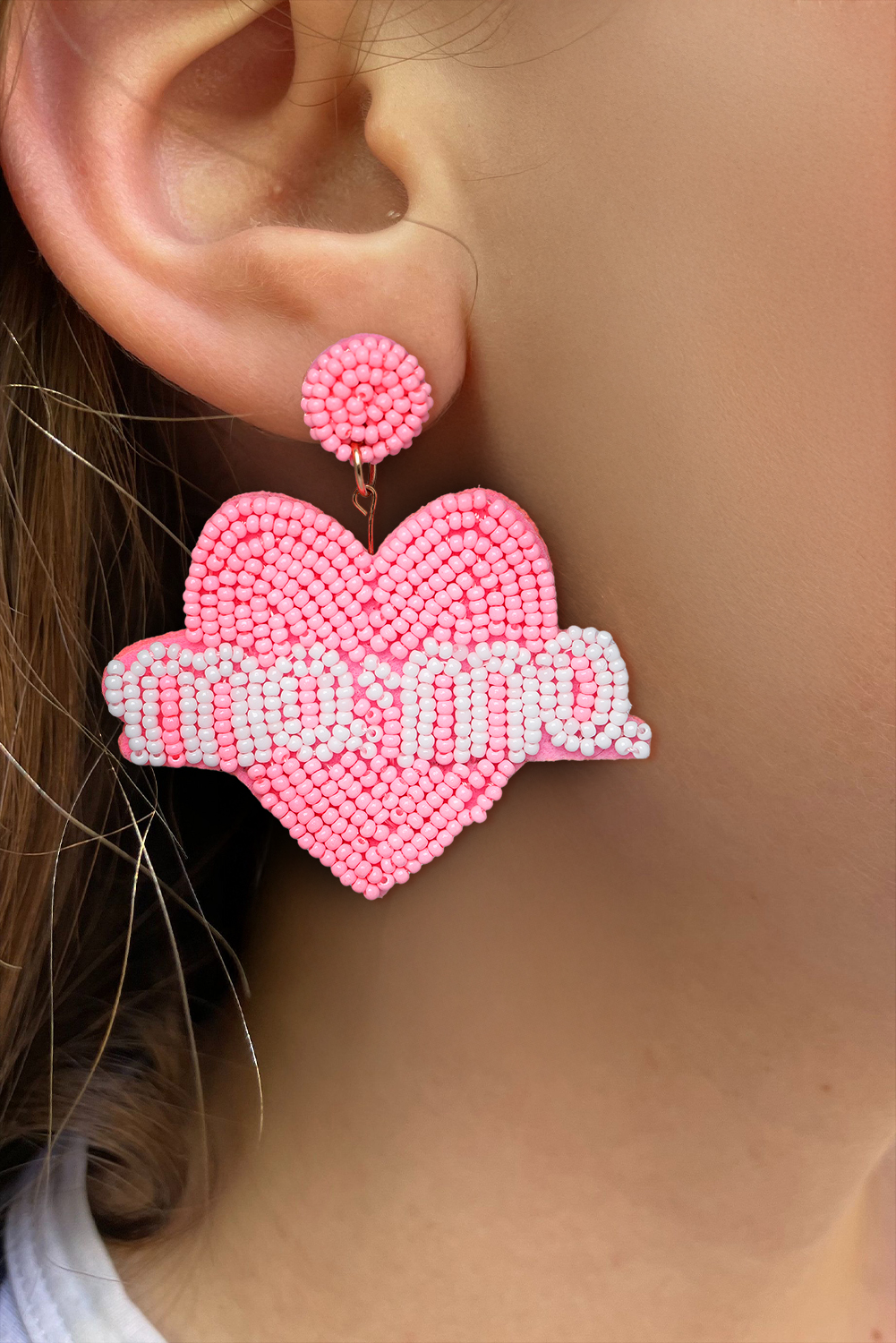 Bonbon Mama Heart Shape Beaded Stud Earrings