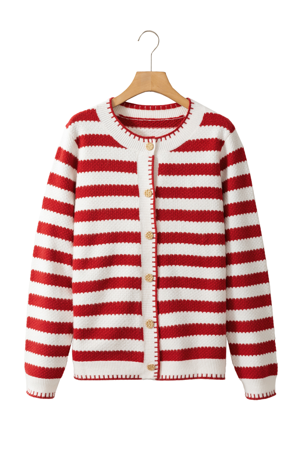 Red Stripe Chic Golden Button Cardigan Sweater