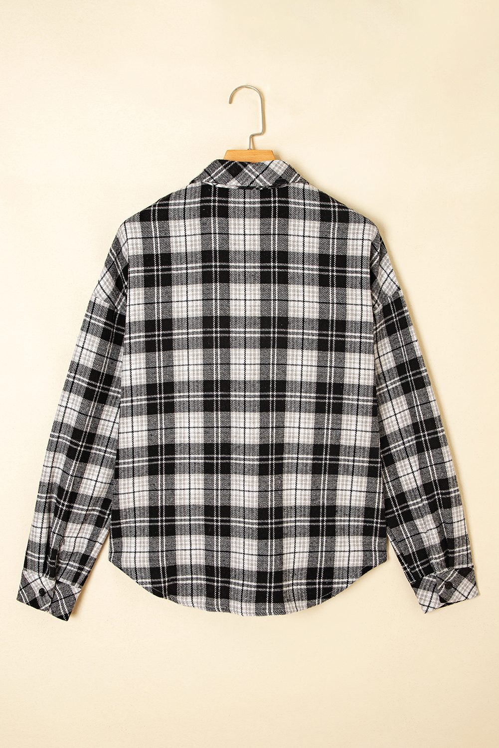 Black Plaid Print Chest Pockets Buttoned Shirt