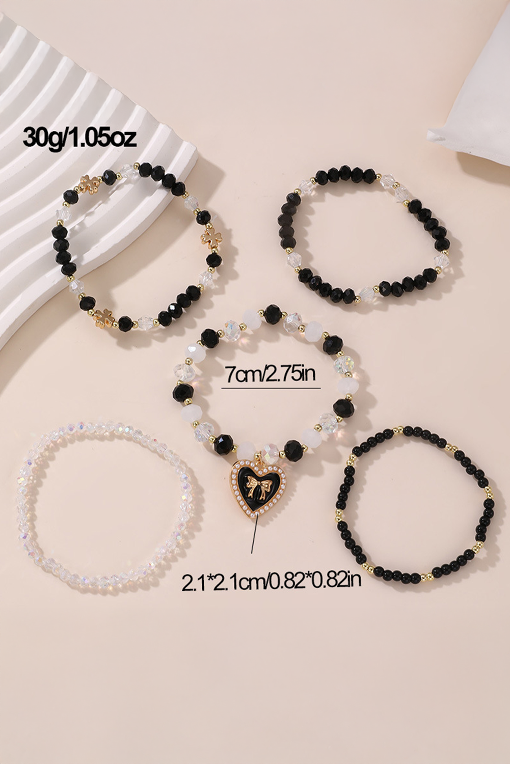 Black Heart Pendant Beaded Layered Bracelets
