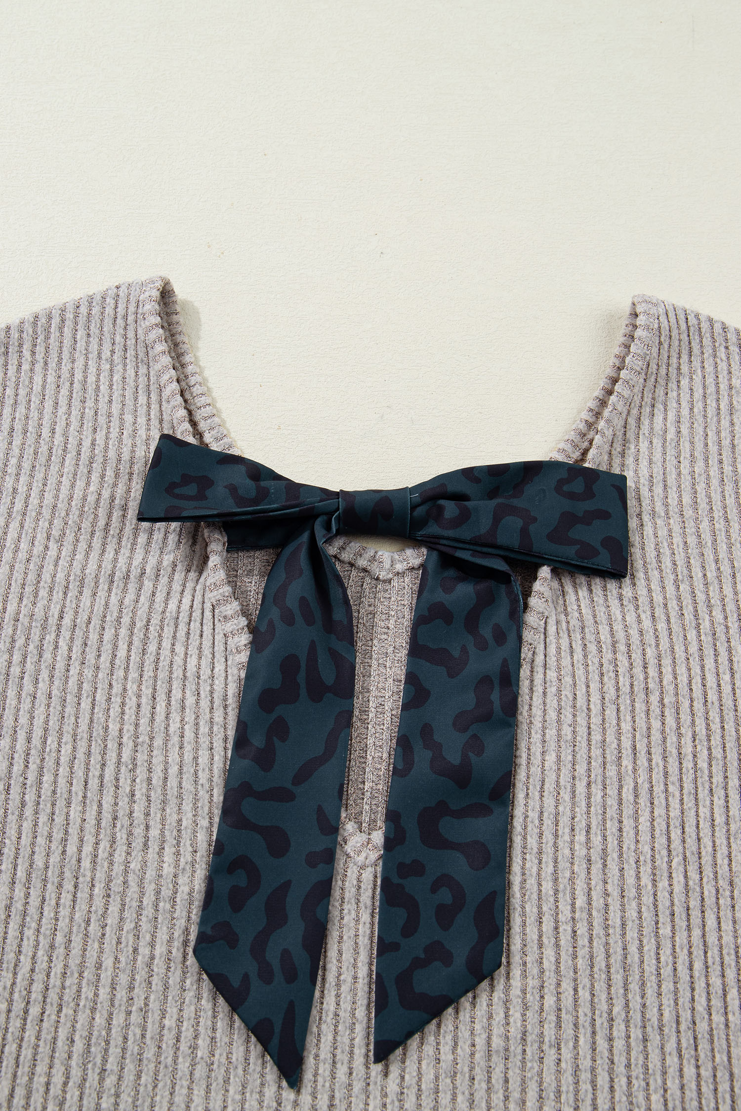 Racing Red Ribbed V Neck Contrast Ribbon Bow Back Drop Shoulder Long Sleeve Top