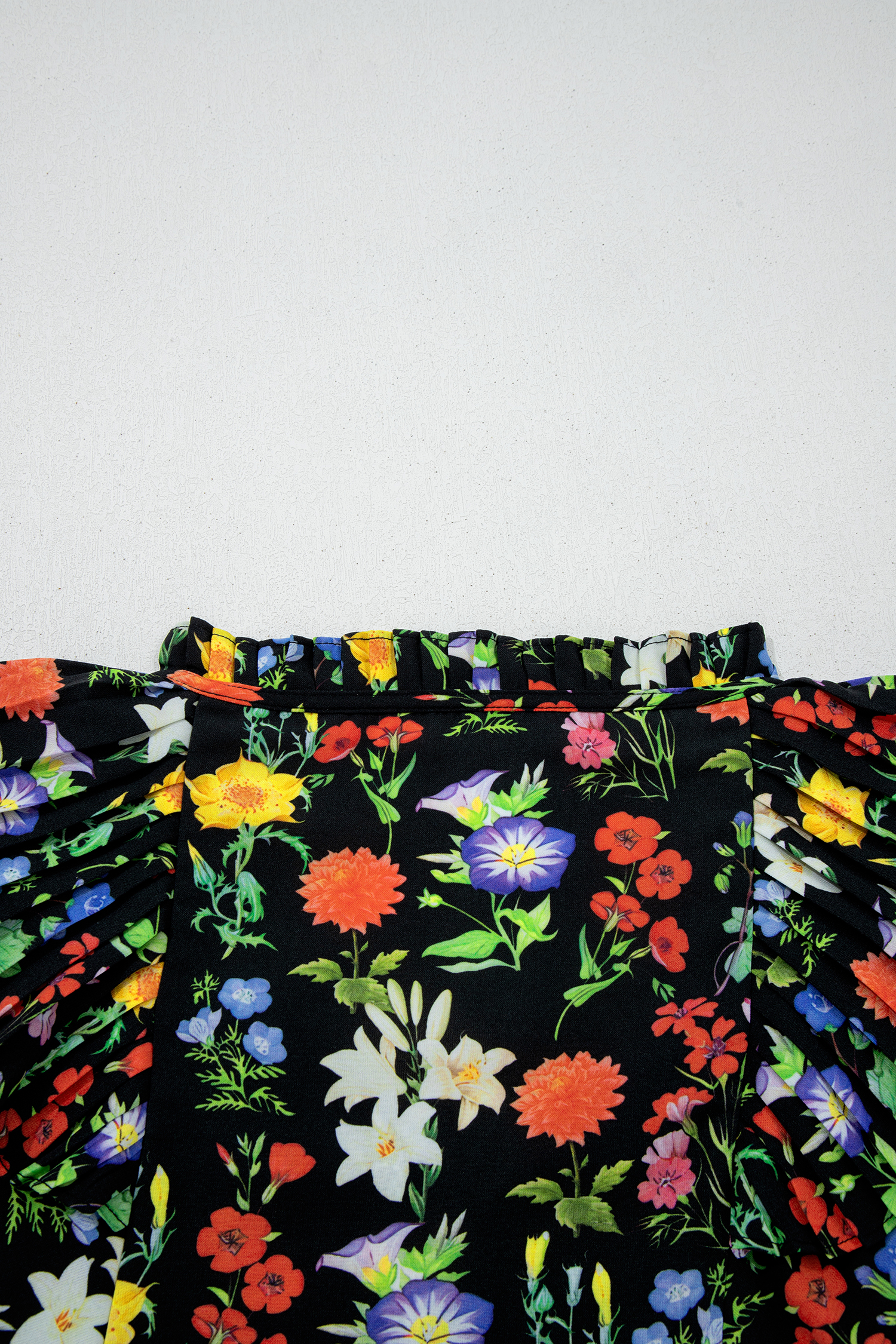 Black Tiered Flutter Sleeve V Neck Flower Blouse