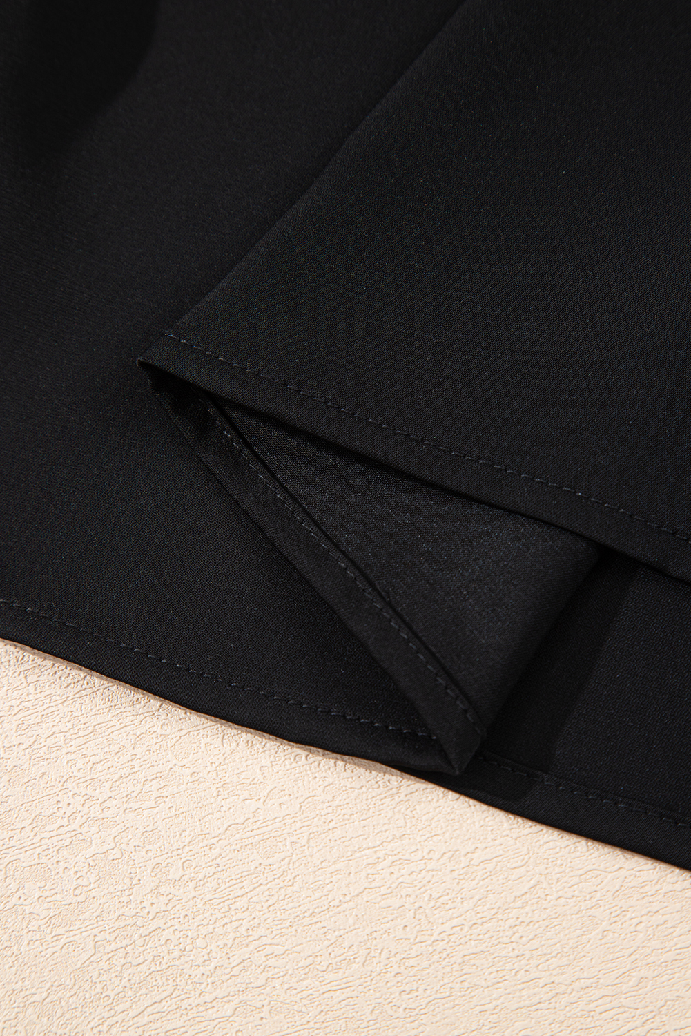 Black Silky Notched Neckline Petal Sleeve Blouse